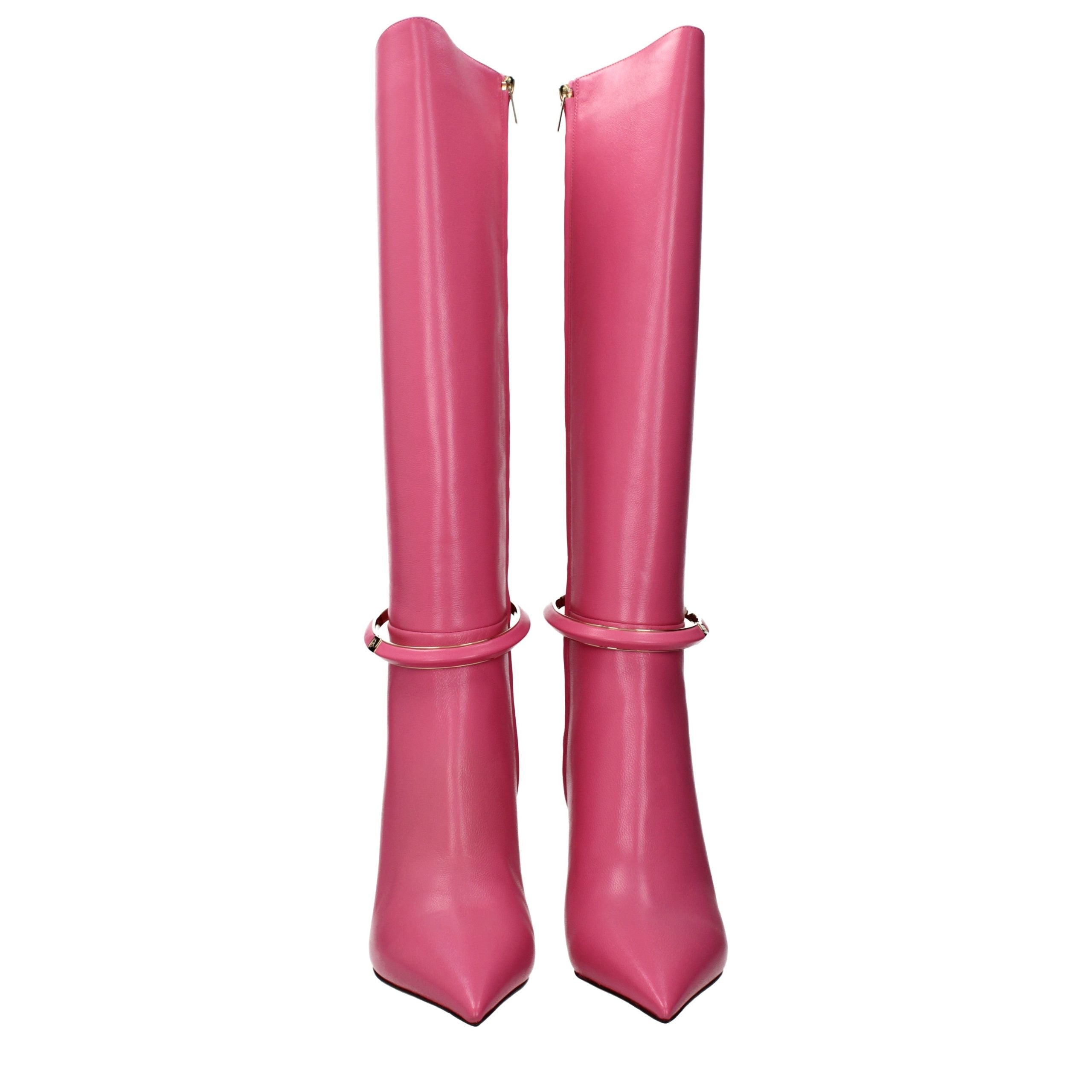 Pink Leather High Heel Boots