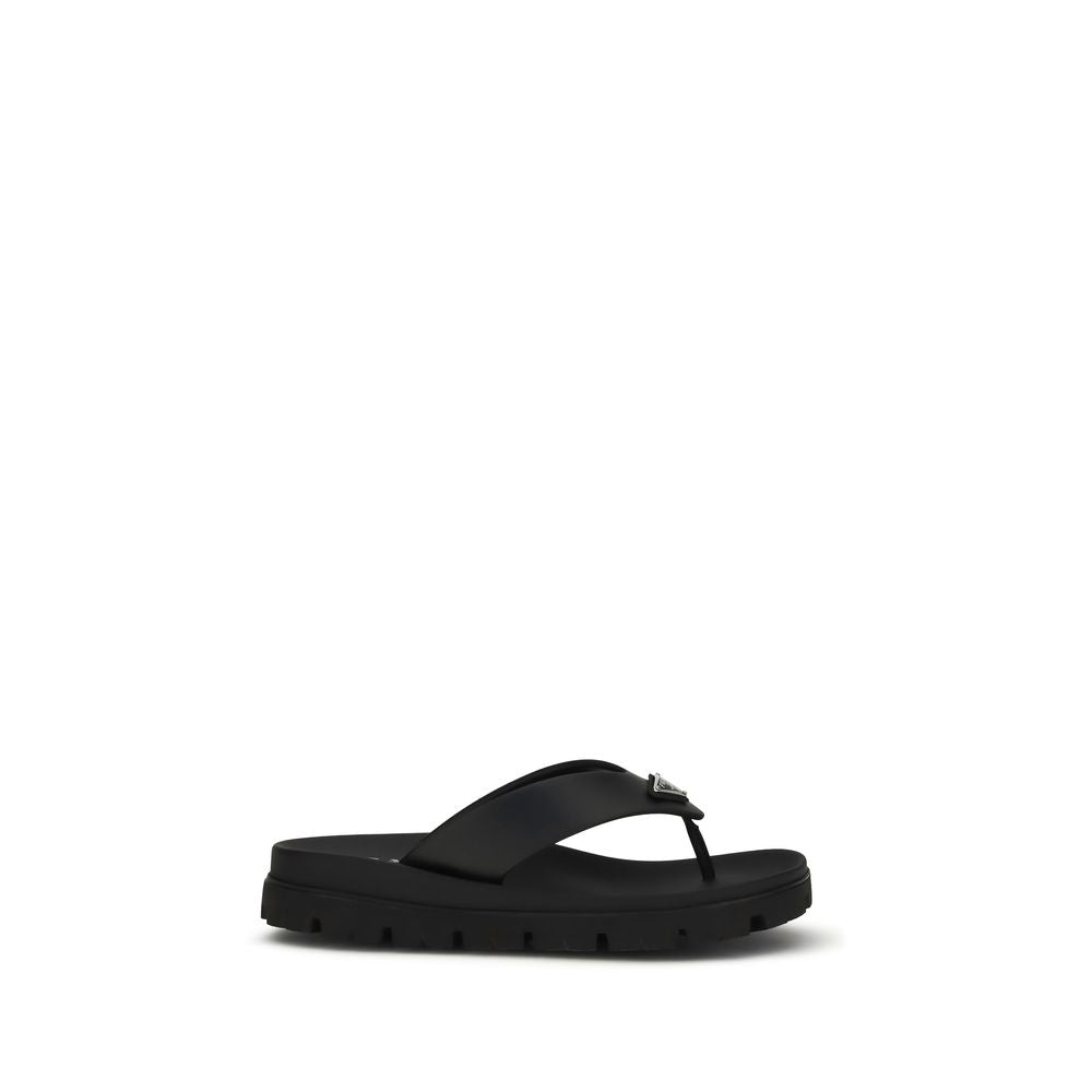 Black Calf Leather Bos Taurus Flip-Flop Sandals