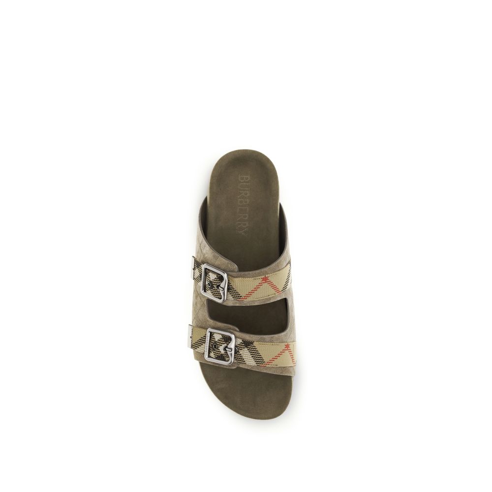 Beige Calf Leather Bos Taurus Flat Sandals