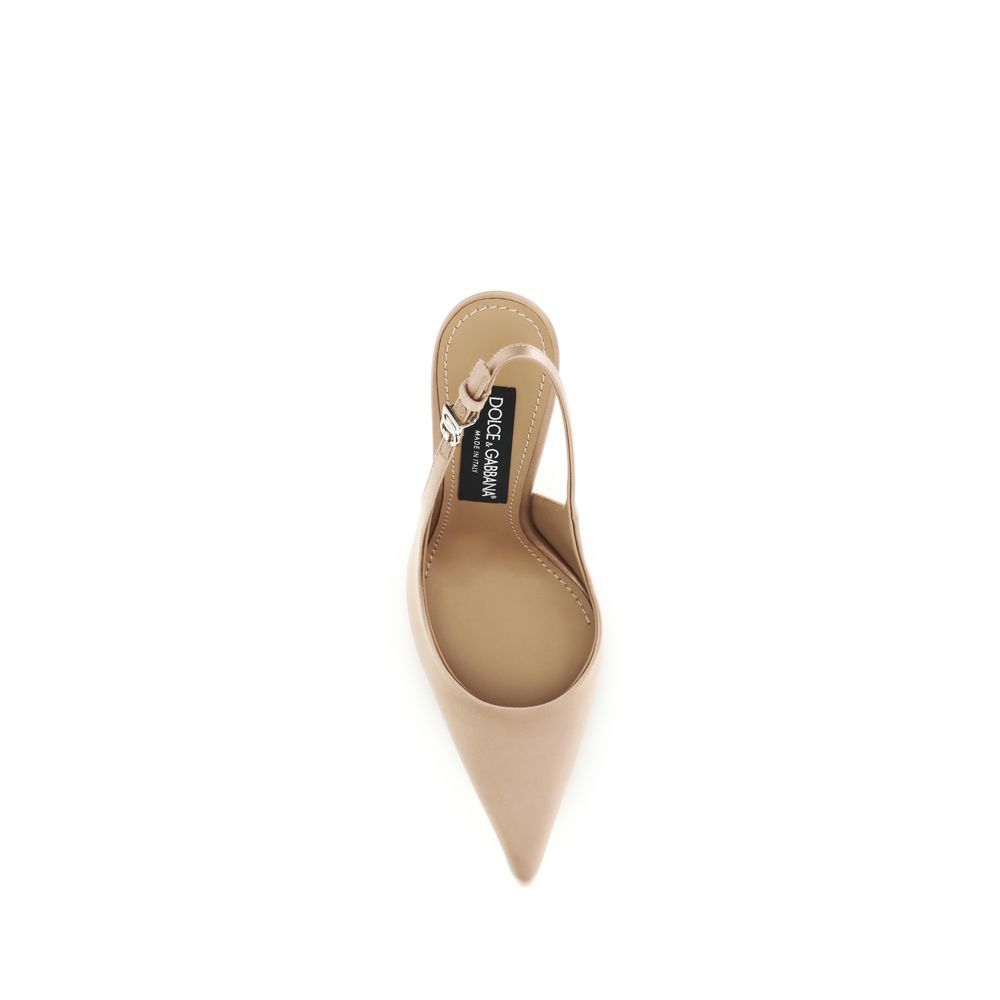 Beige Silk High Heel Pumps