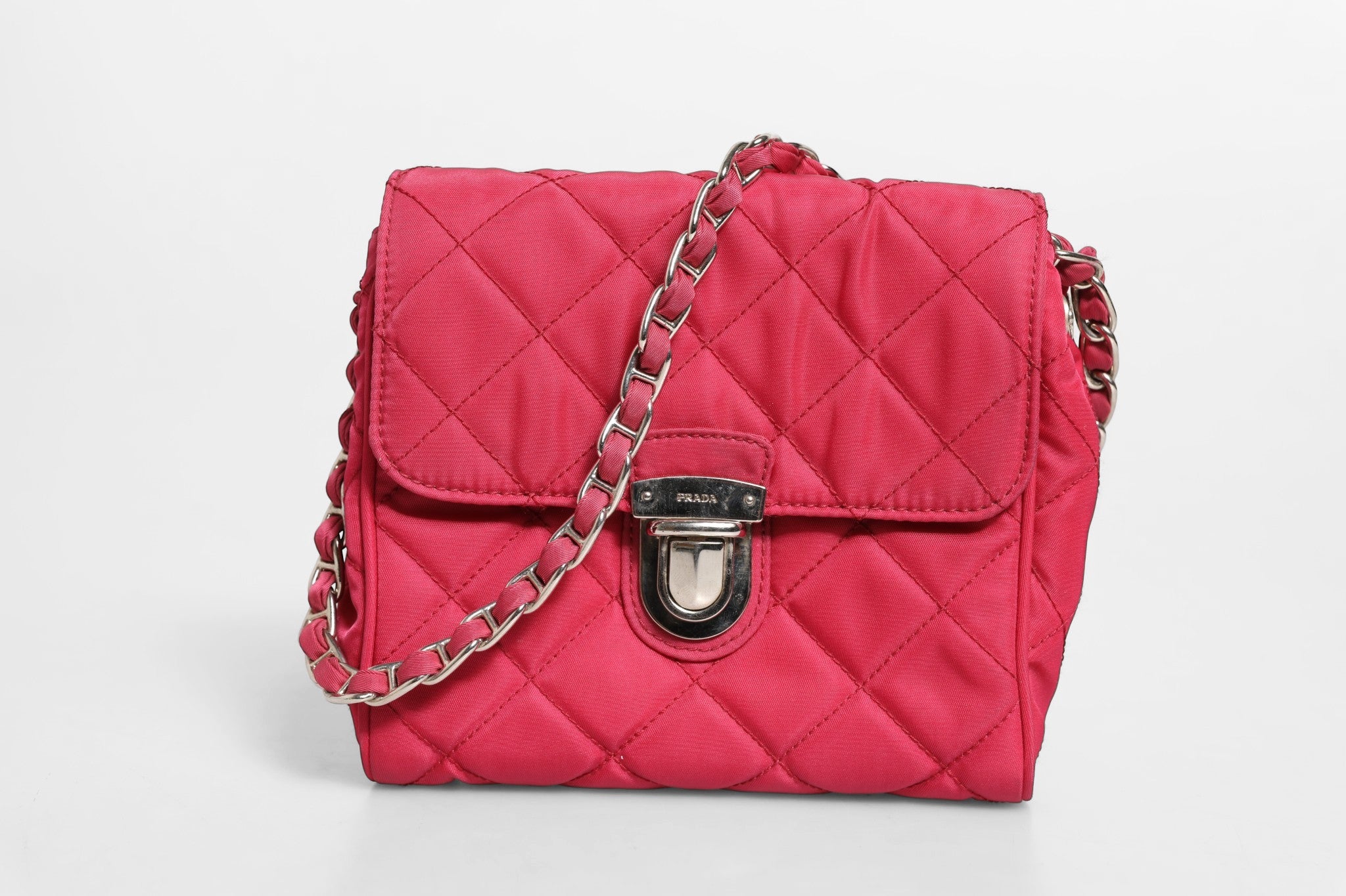Prada Pink Quilted Tessuto Impuntu Nylon Flap Crossbody Bag