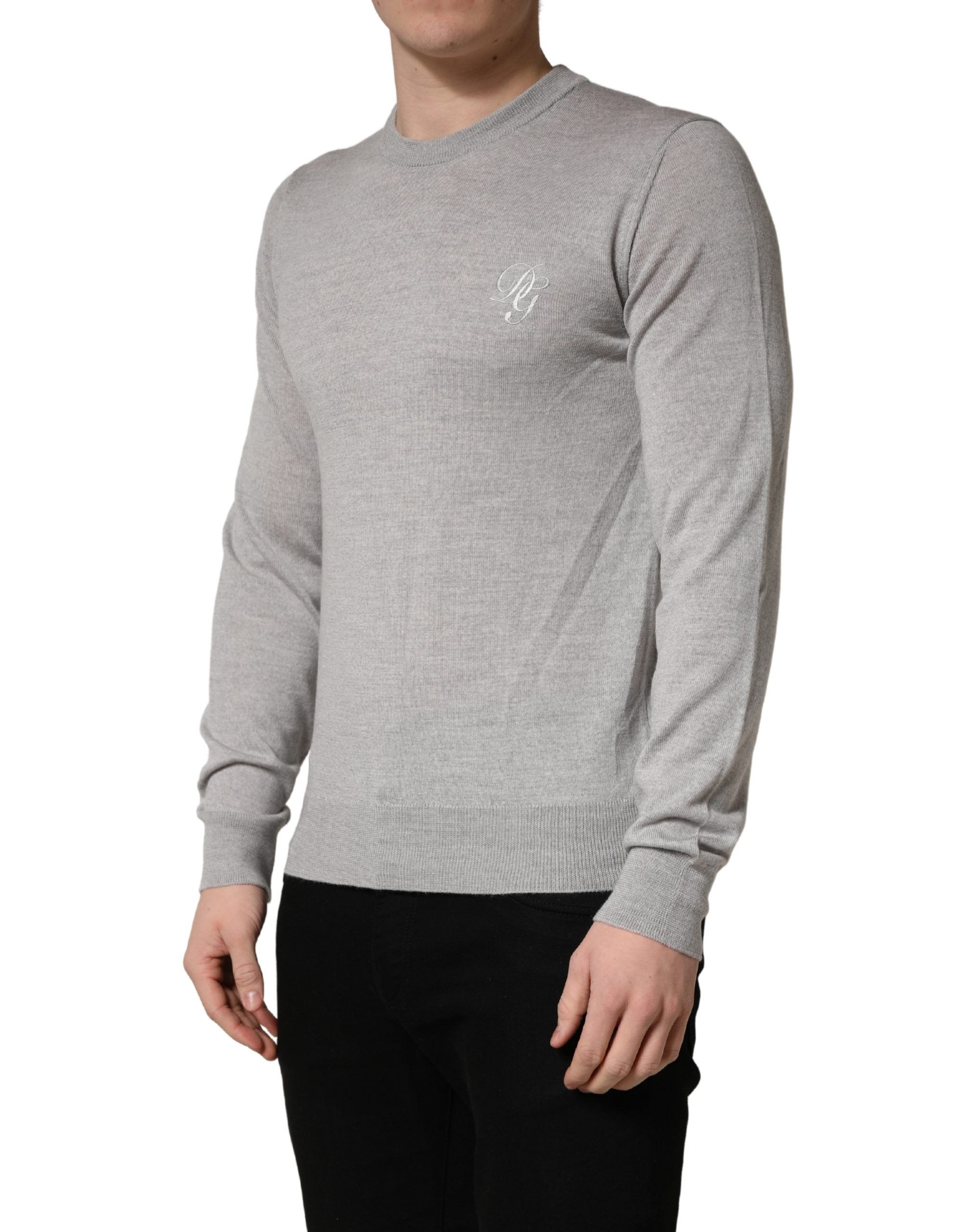 Gray Long Sleeves Crew Neck Pullover Sweater