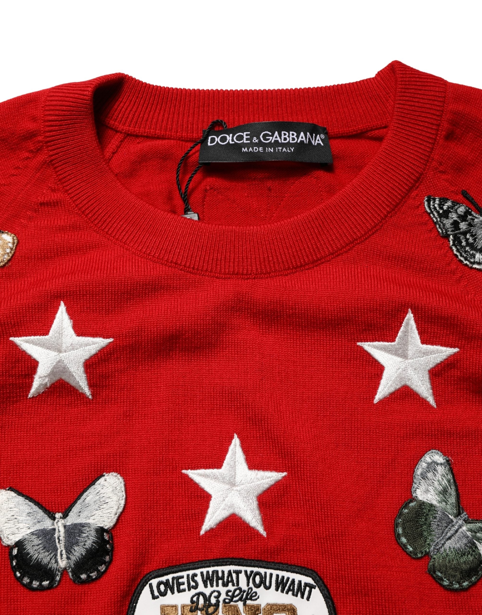 Multicolor Wool Butterfly Star Men Crew Neck Sweater