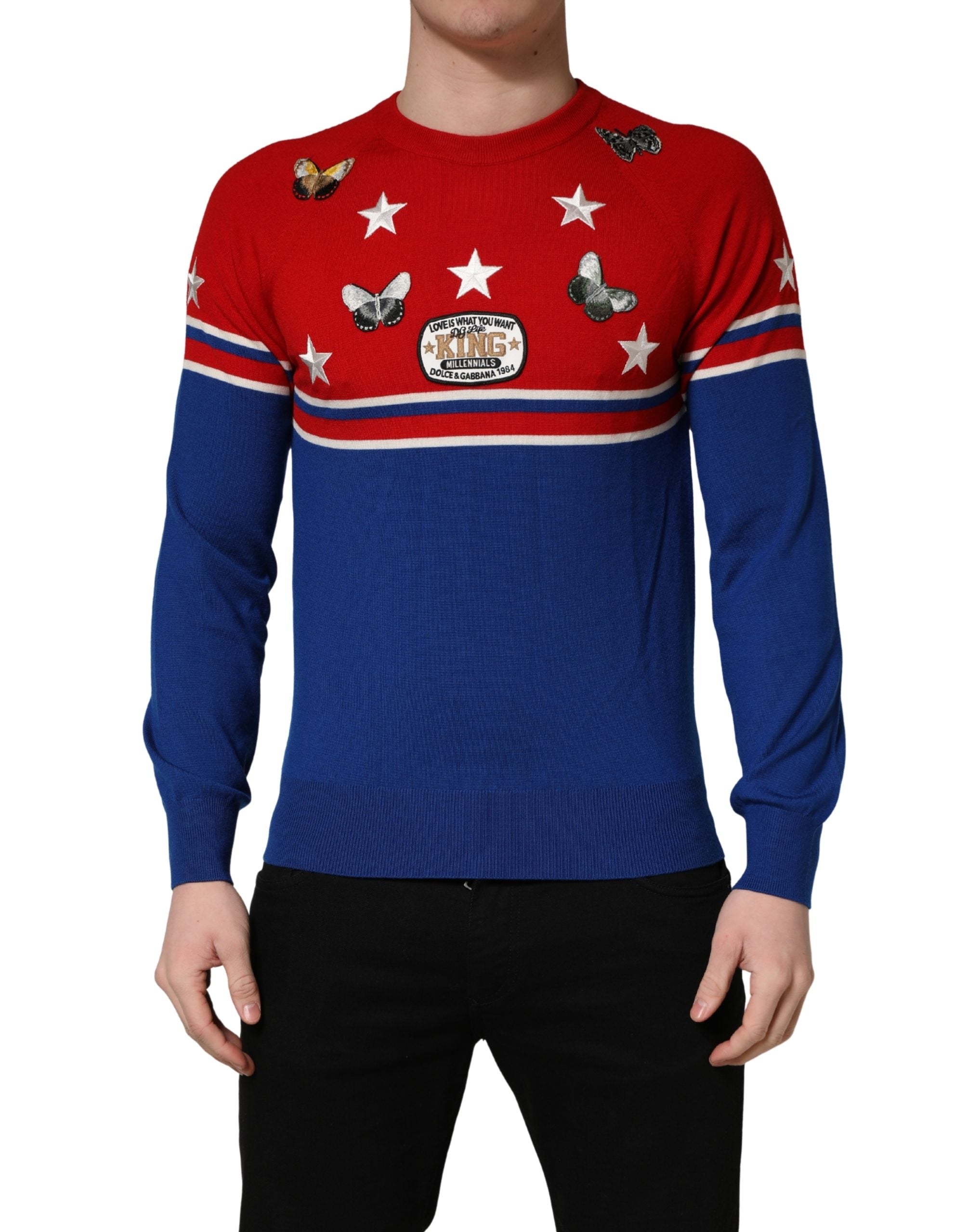 Multicolor Wool Butterfly Star Men Crew Neck Sweater