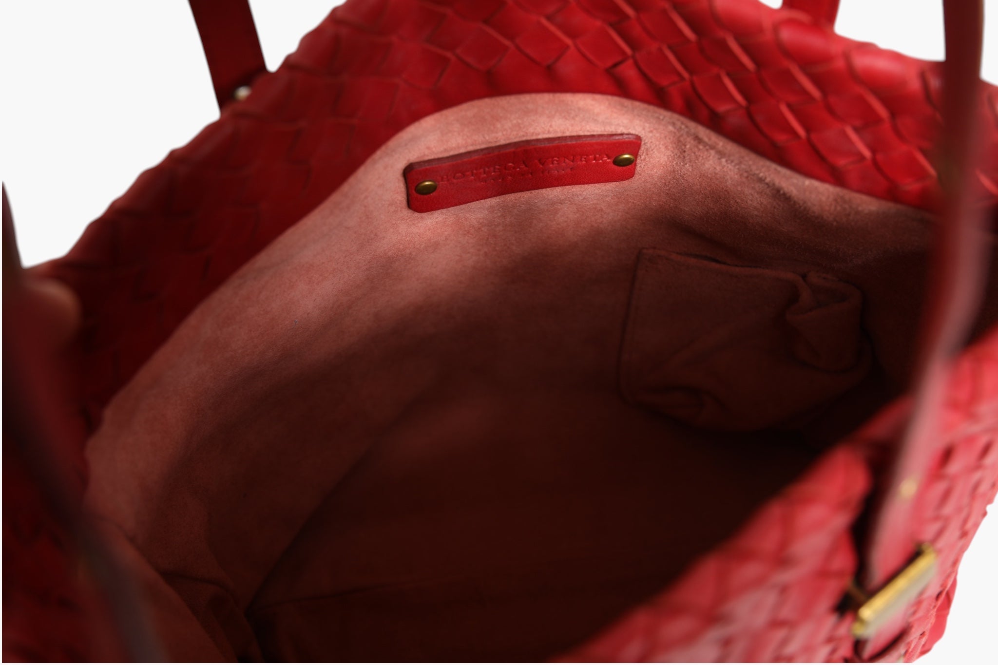 Red Intrecciato Leather Tote Bag