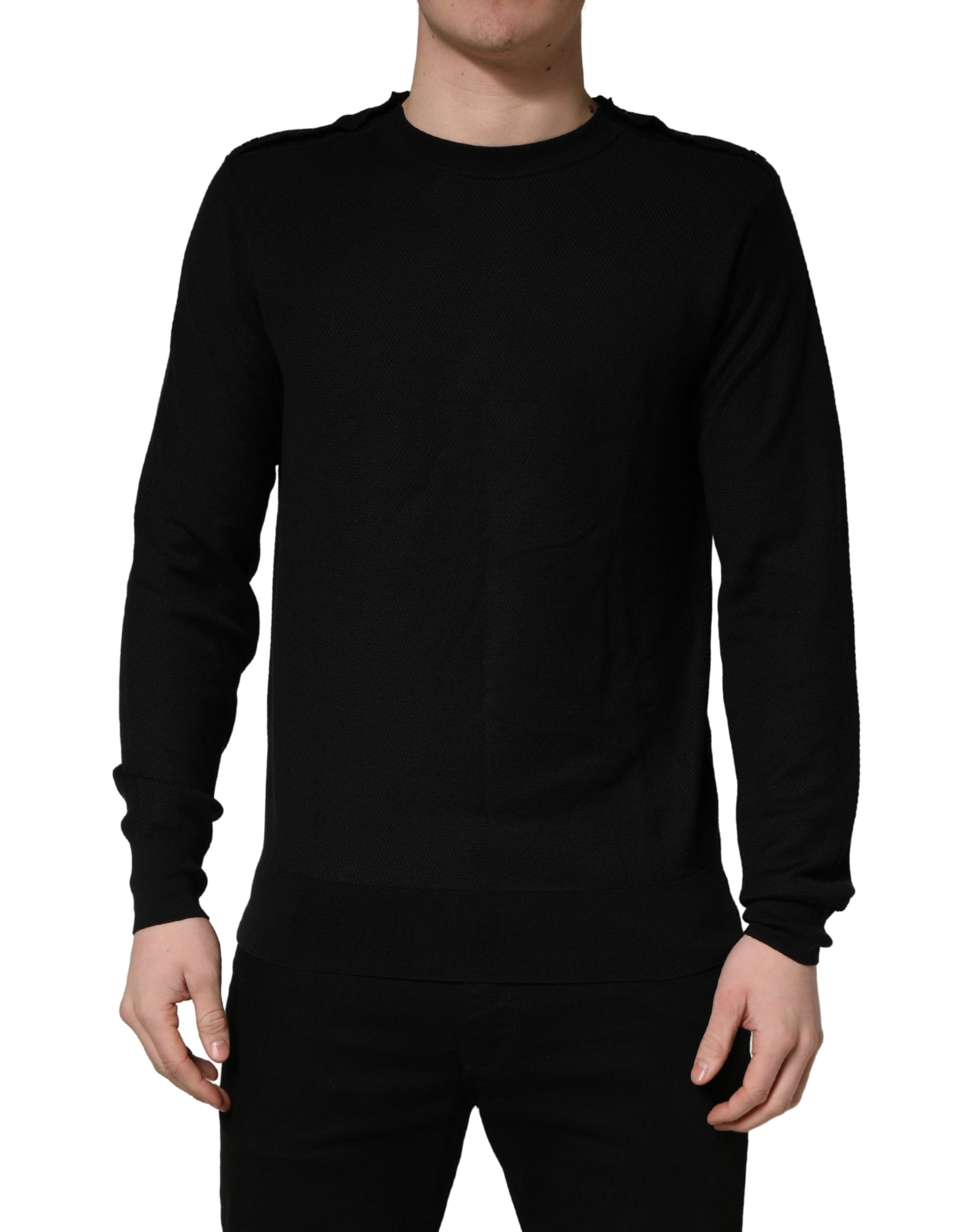 Black Crew Neck Long Sleeve Pullover Sweater