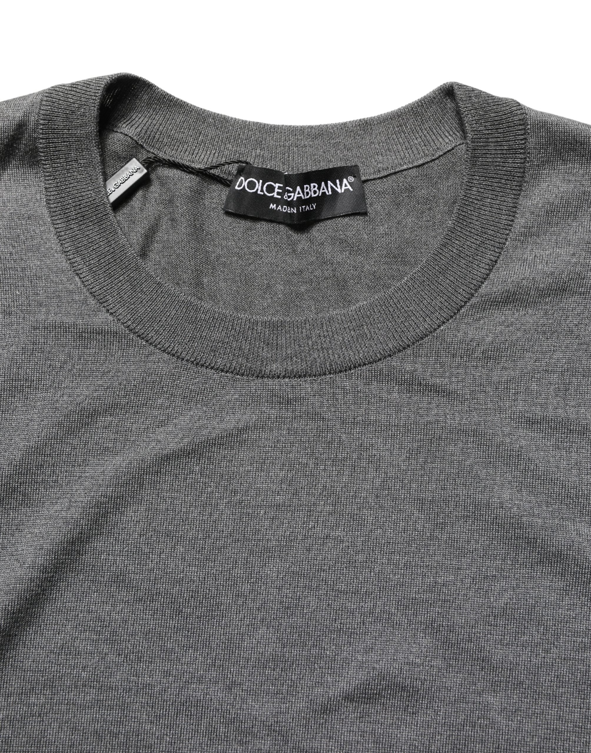 Gray Long Sleeves Crew Neck Pullover Sweater