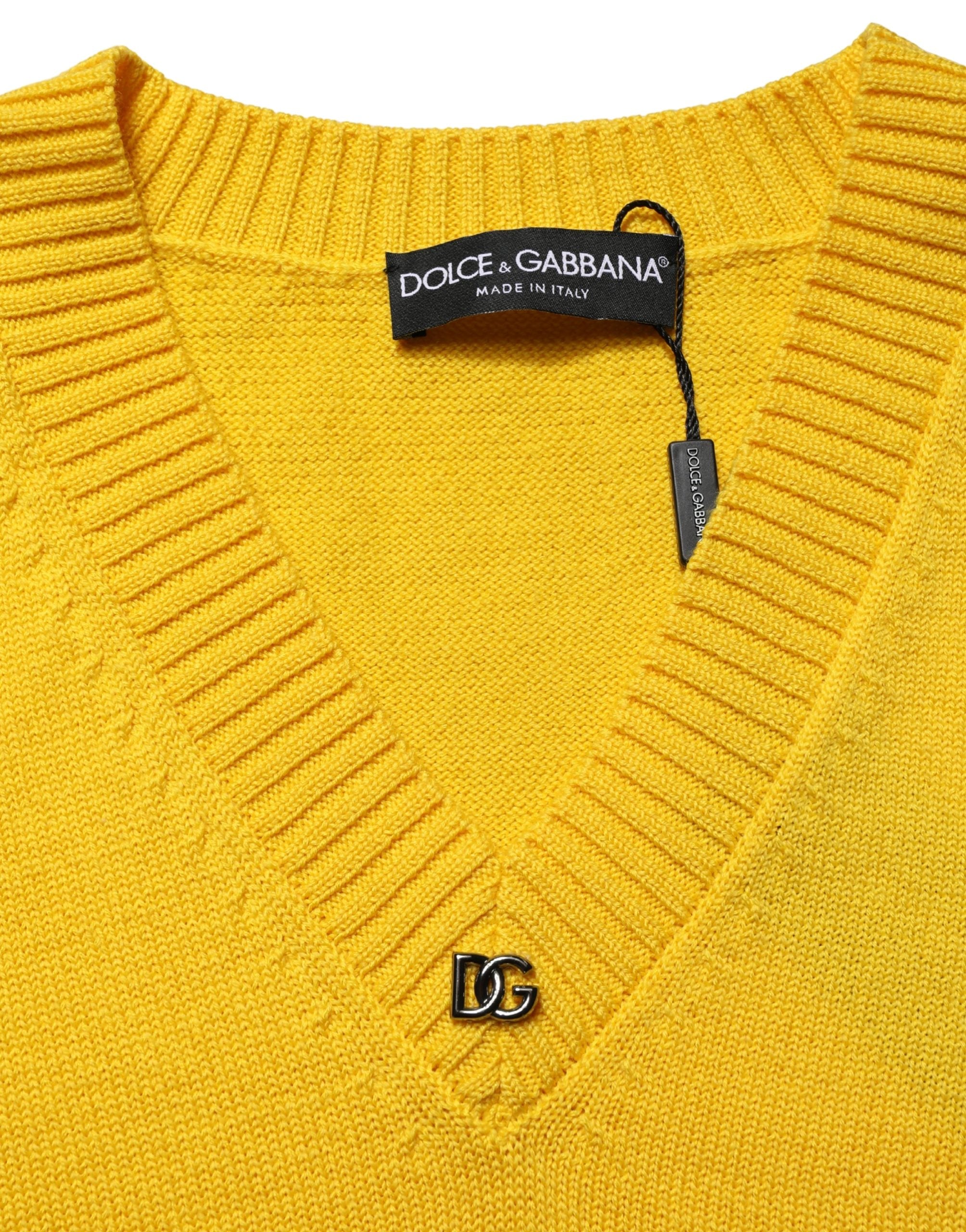 Wool Knitted V-Neck Pullover Yellow