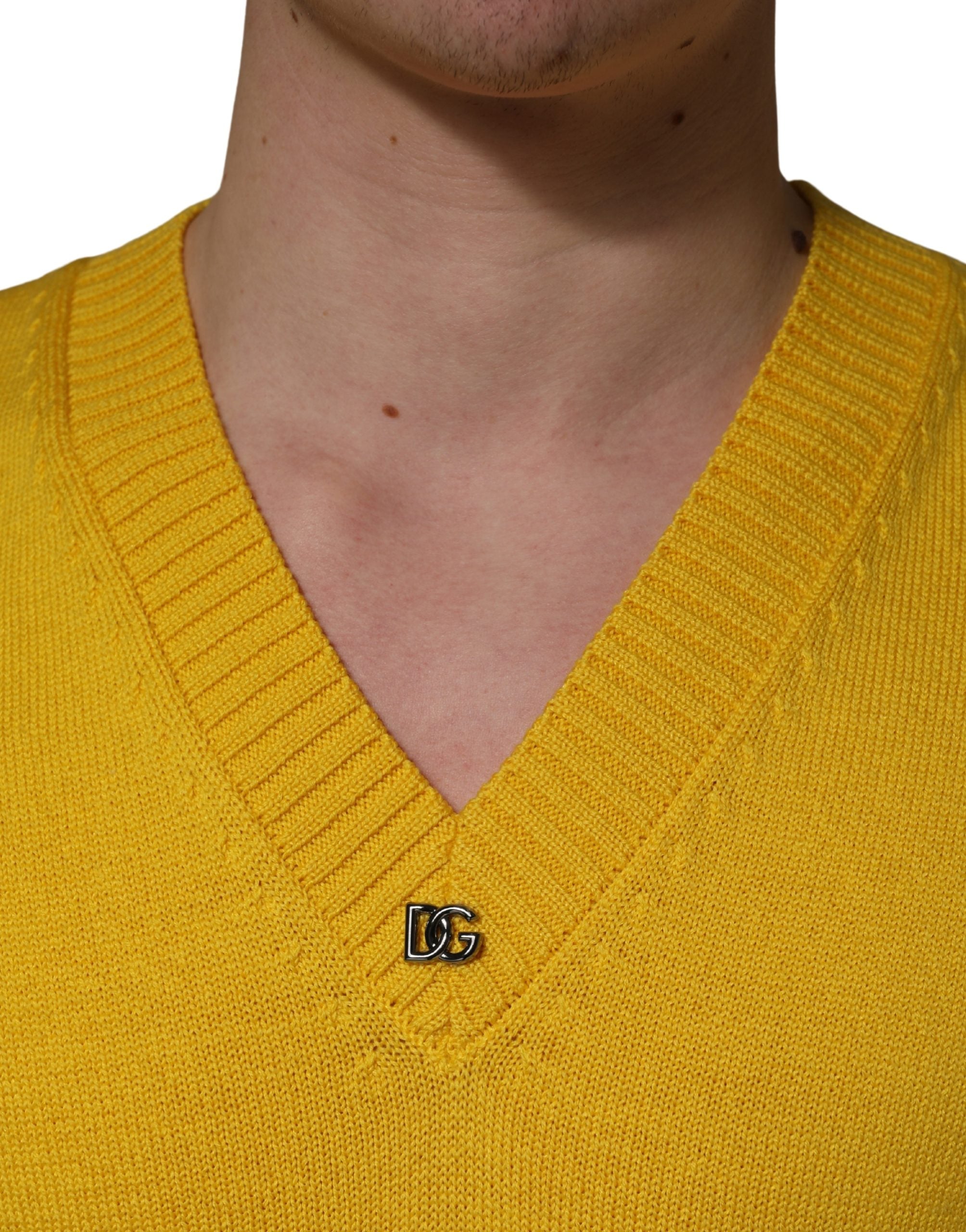 Wool Knitted V-Neck Pullover Yellow