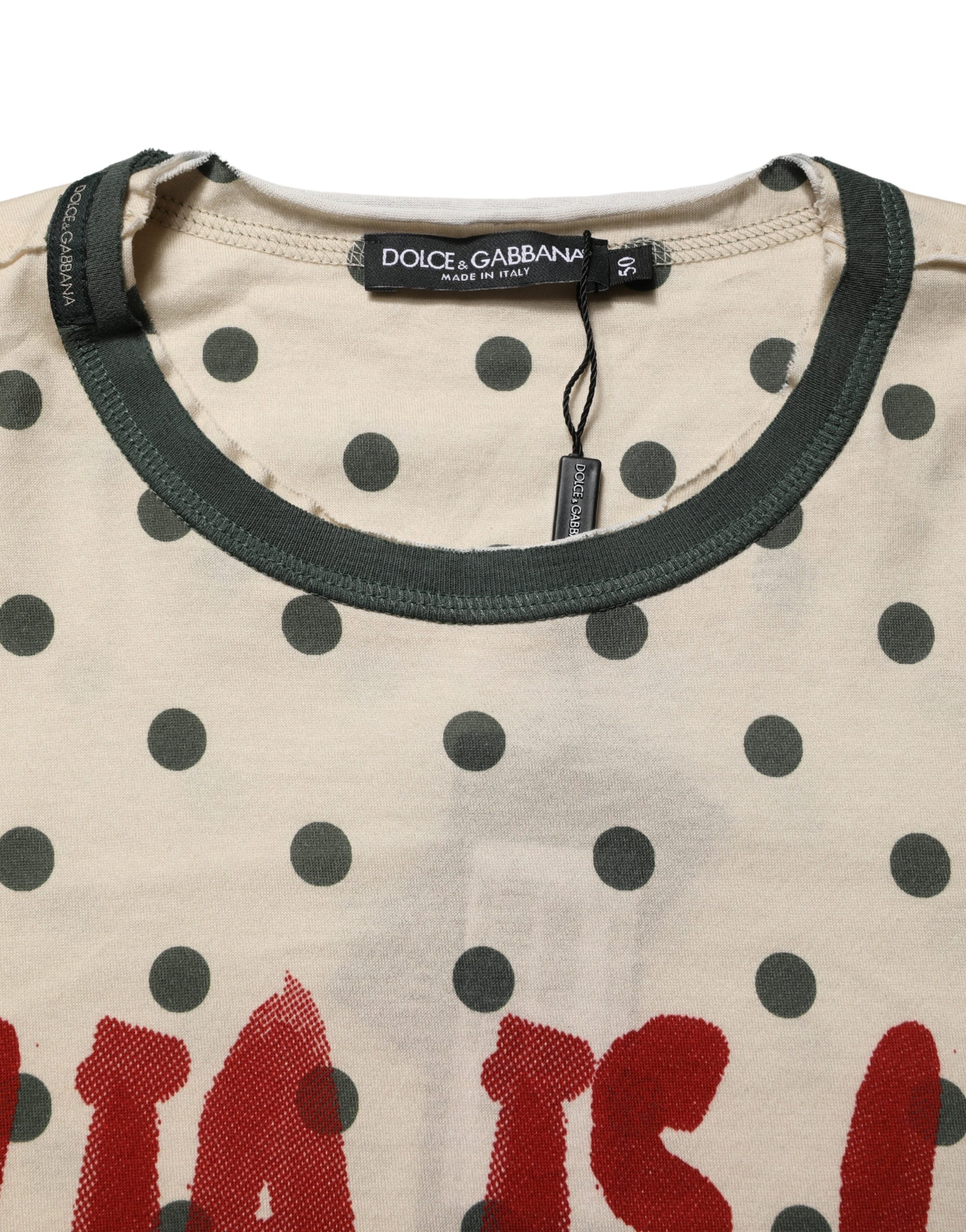 Beige Cotton Polka Dot Graphic Tee T-shirt
