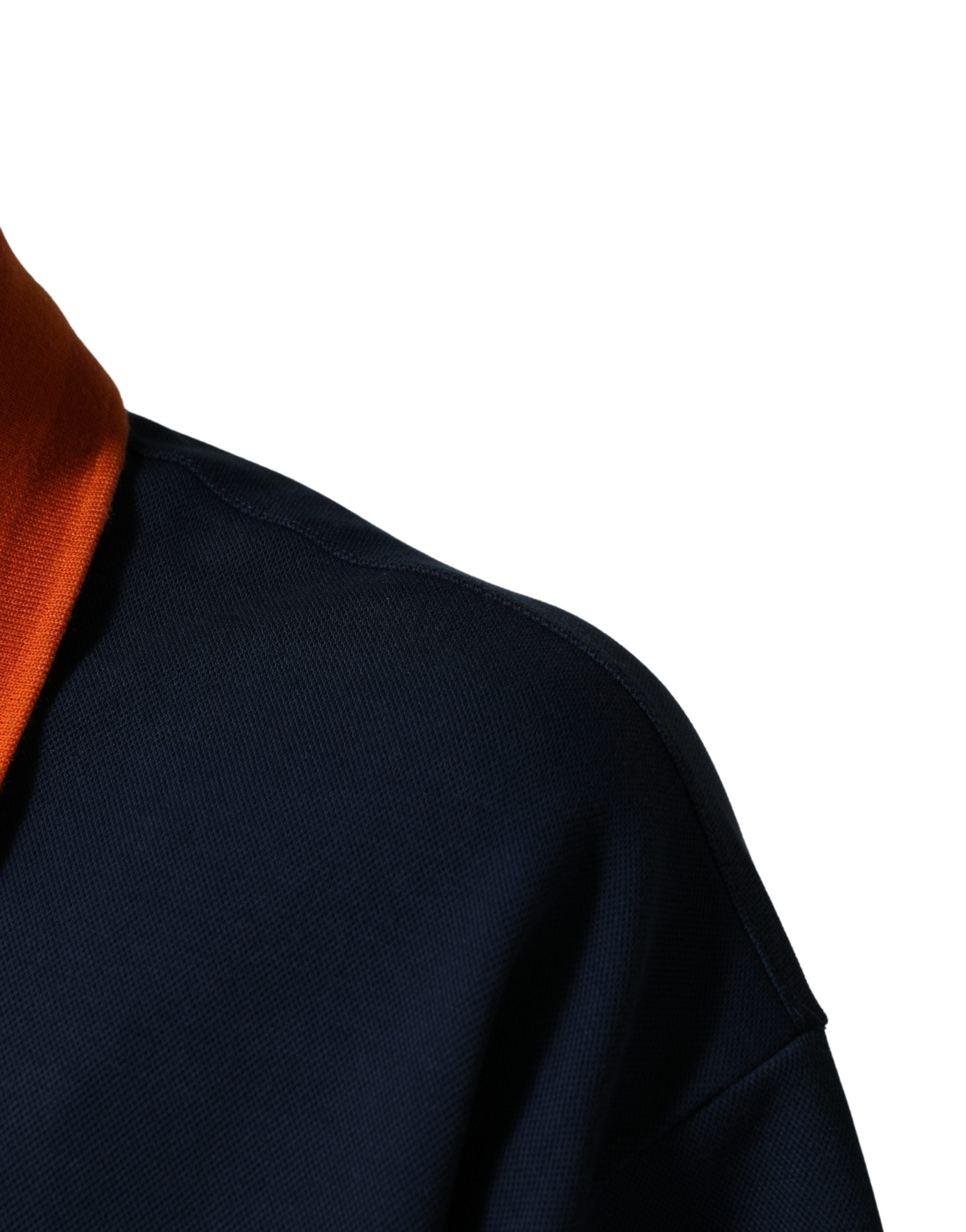 Navy Blue Cotton Logo Short Sleeves Men Polo T-shirt