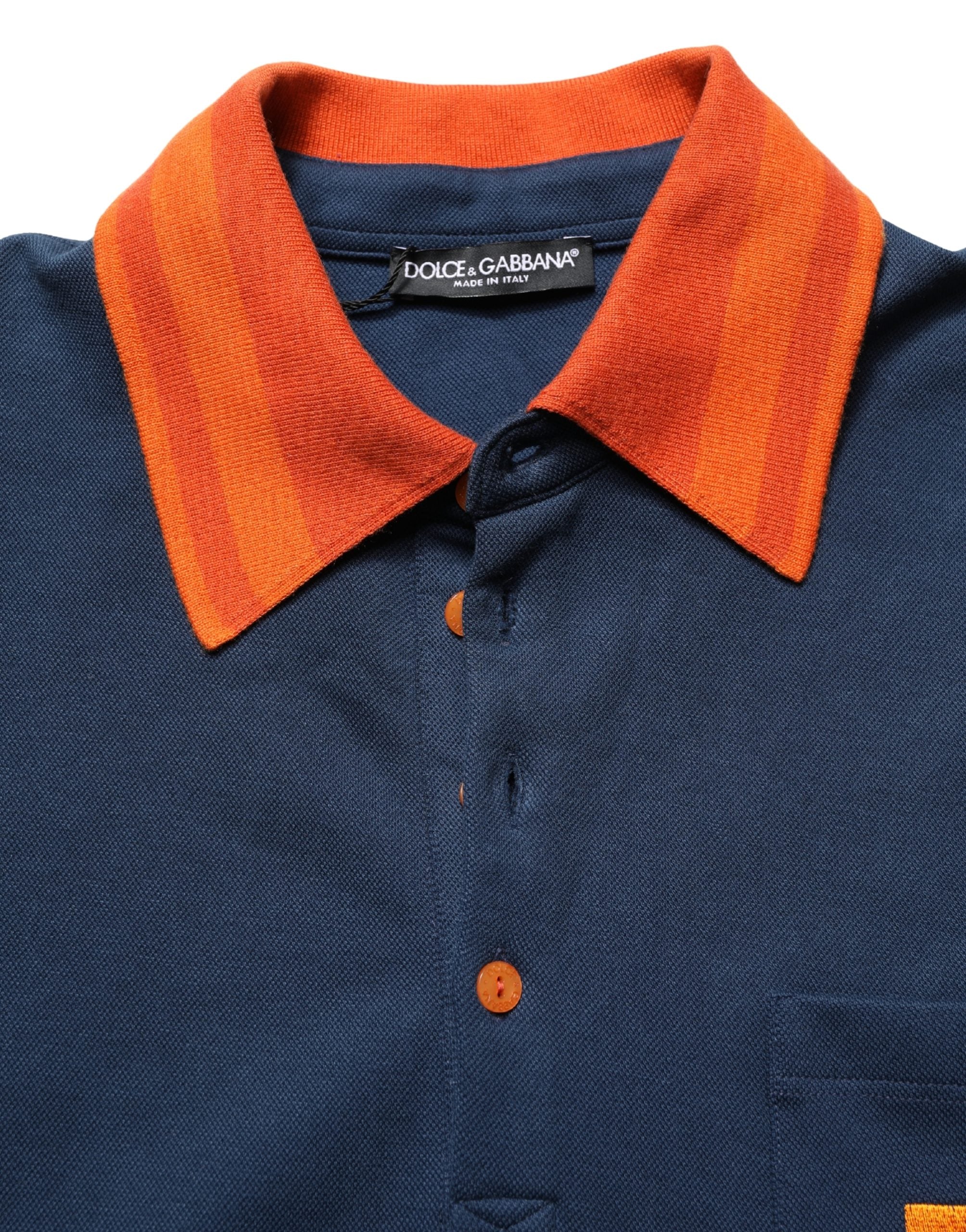 Navy Blue Cotton Logo Short Sleeves Men Polo T-shirt