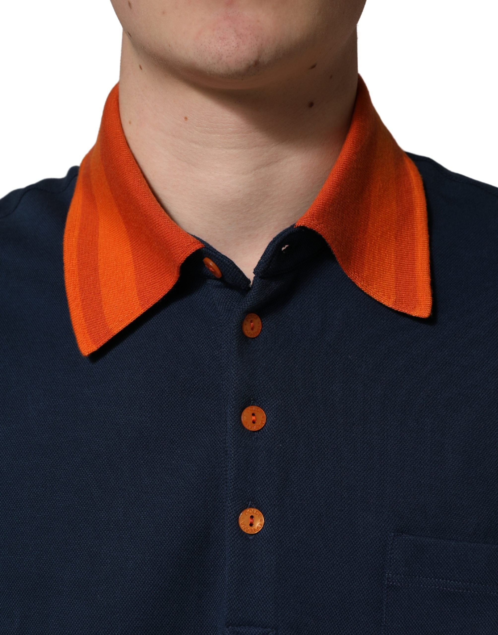 Navy Blue Cotton Logo Short Sleeves Men Polo T-shirt