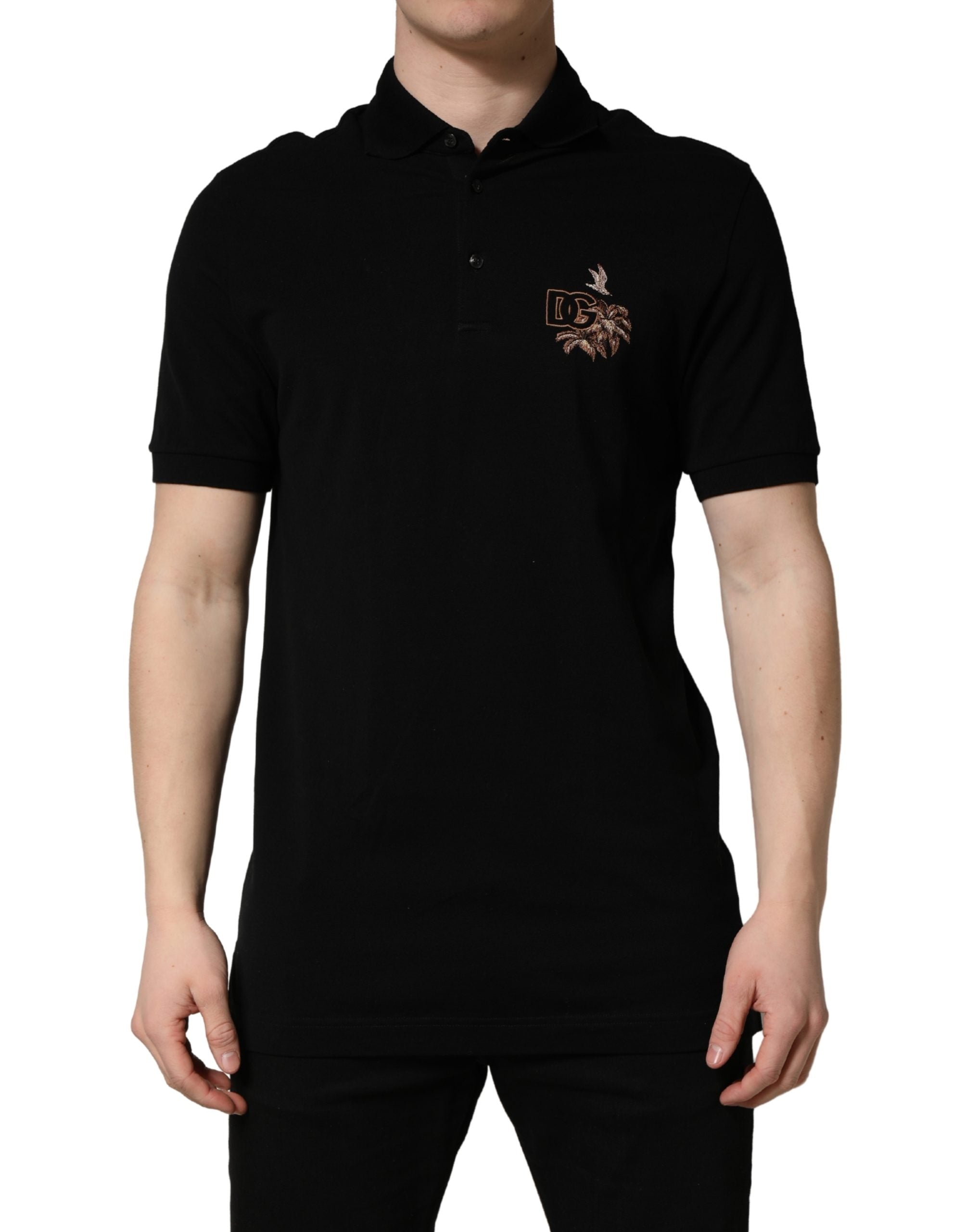 Black DG Logo Palm Leaves Embroidery Polo T-shirt