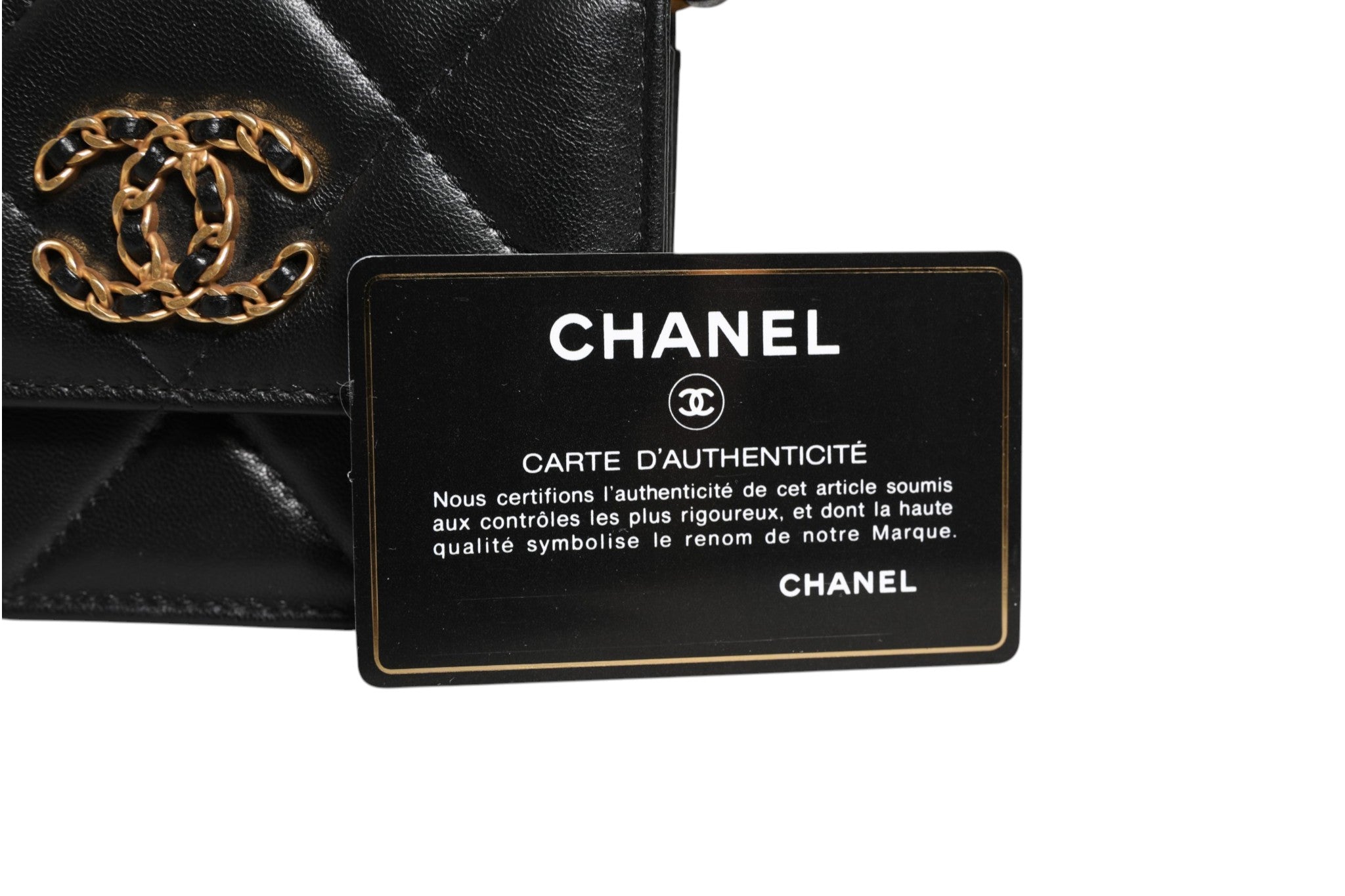 Chanel 19 Flap Coin Purse Quilted Leather Black Crossbody