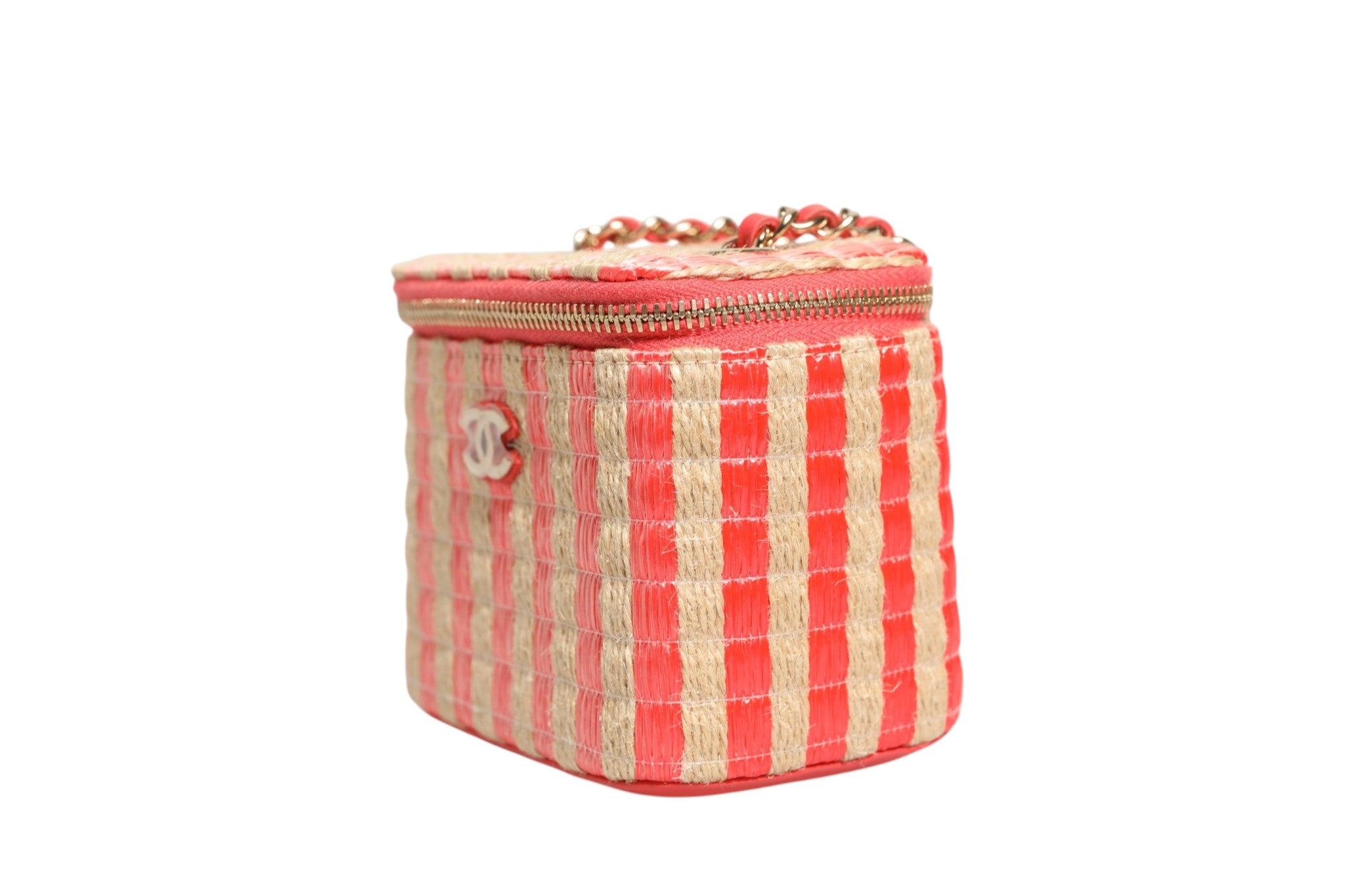Raffia Jute Striped Mini Vanity Case