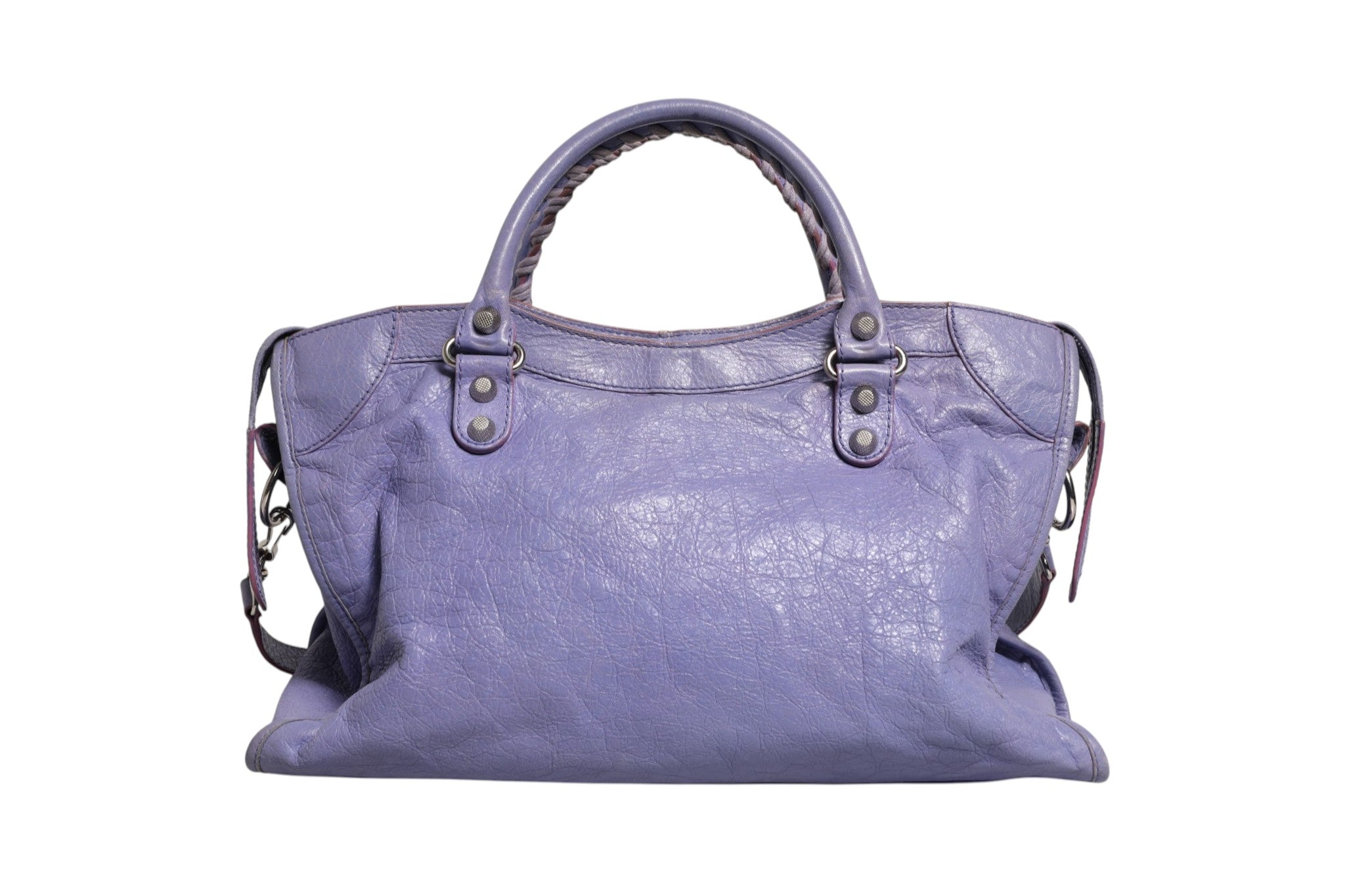 Purple Leather City Bag With Hardware