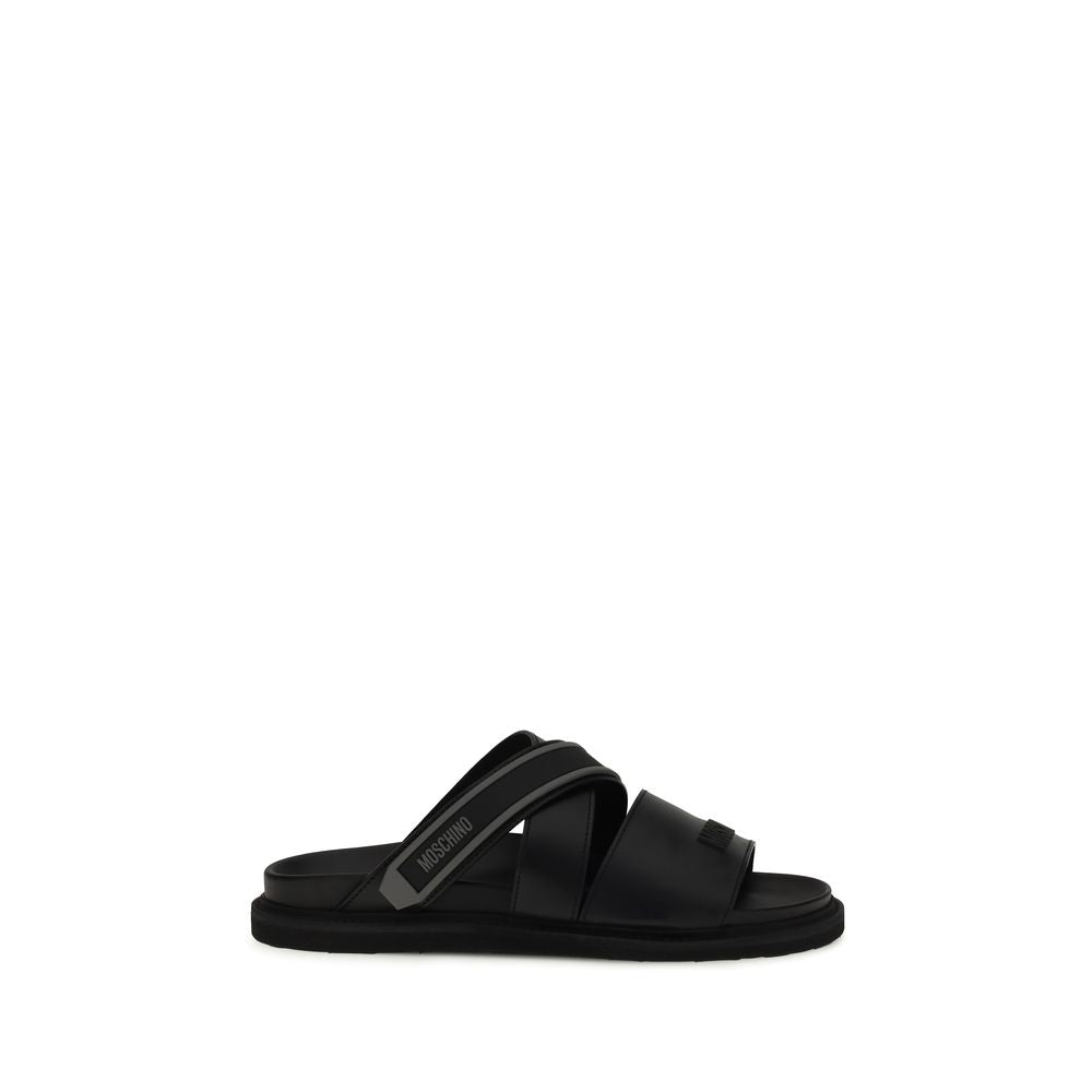 Black Calf Leather Bos Taurus Flat Sandals