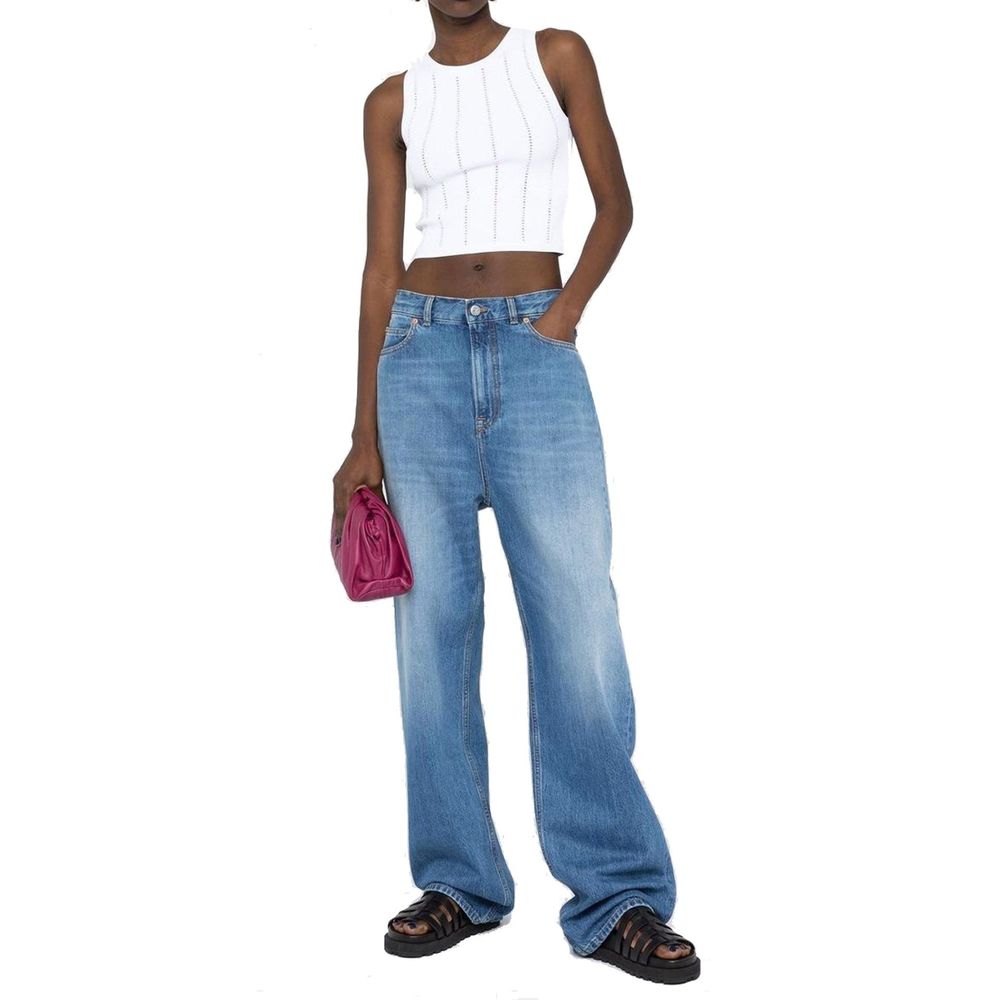 Blue Cotton High-Waisted Jean