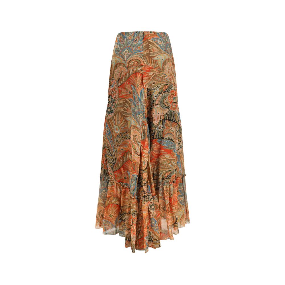 Multicolor Silk Long Skirt