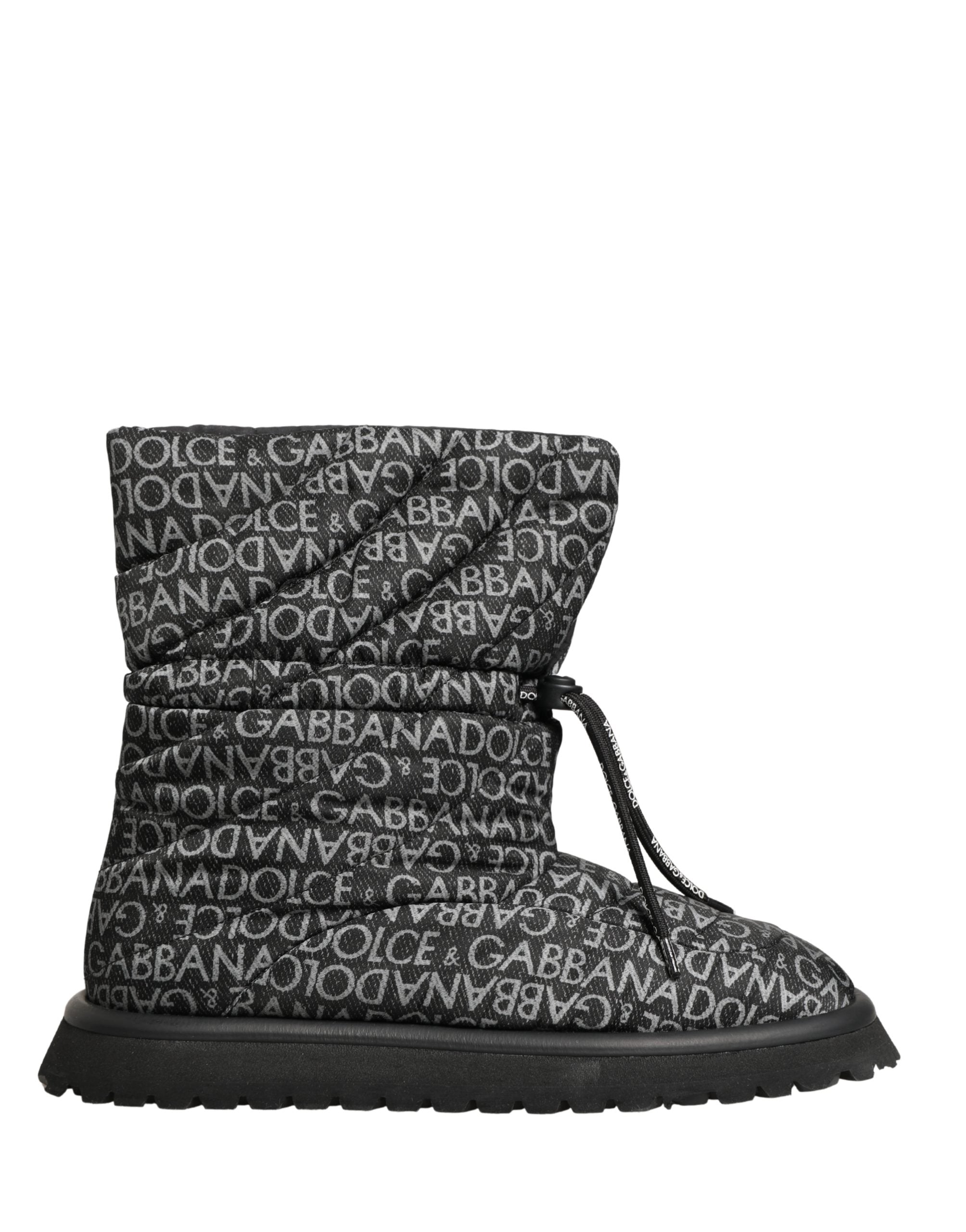 Black Logo Print Lace Up Snow Boots Shoes