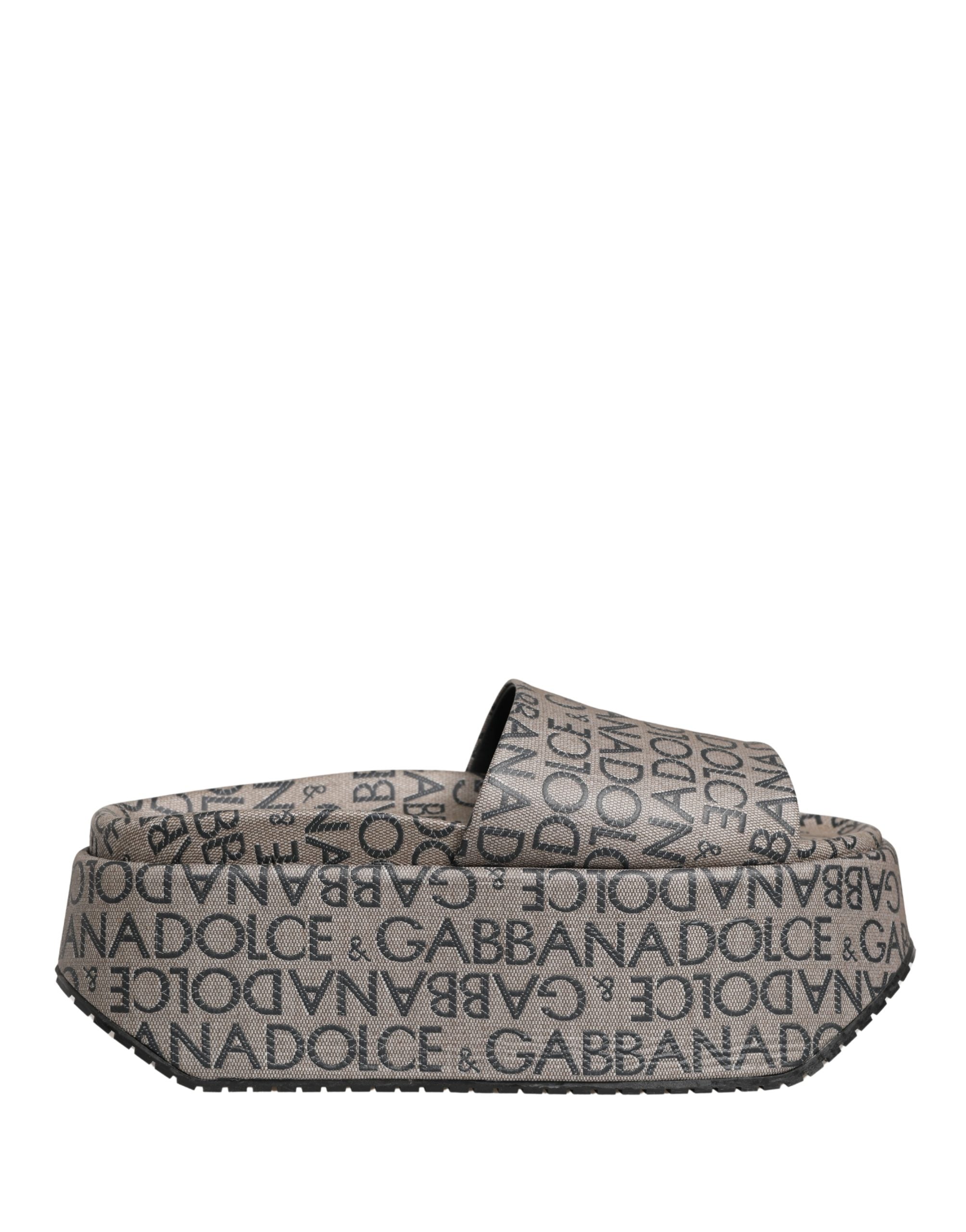 Gray Leather Monogram Logo Sandals Shoes