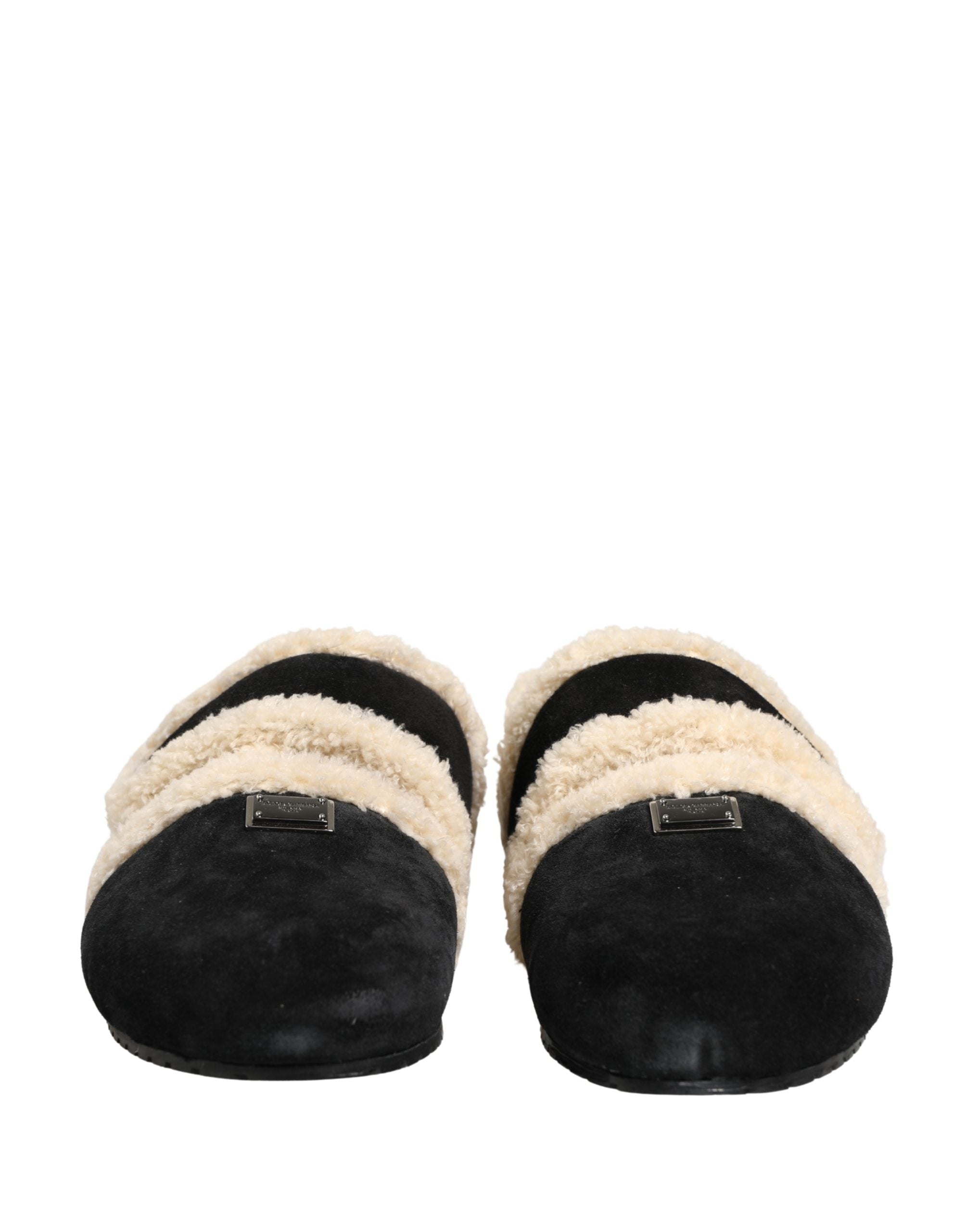 Beige Black Faux Fur Flats Men Sandals Shoes