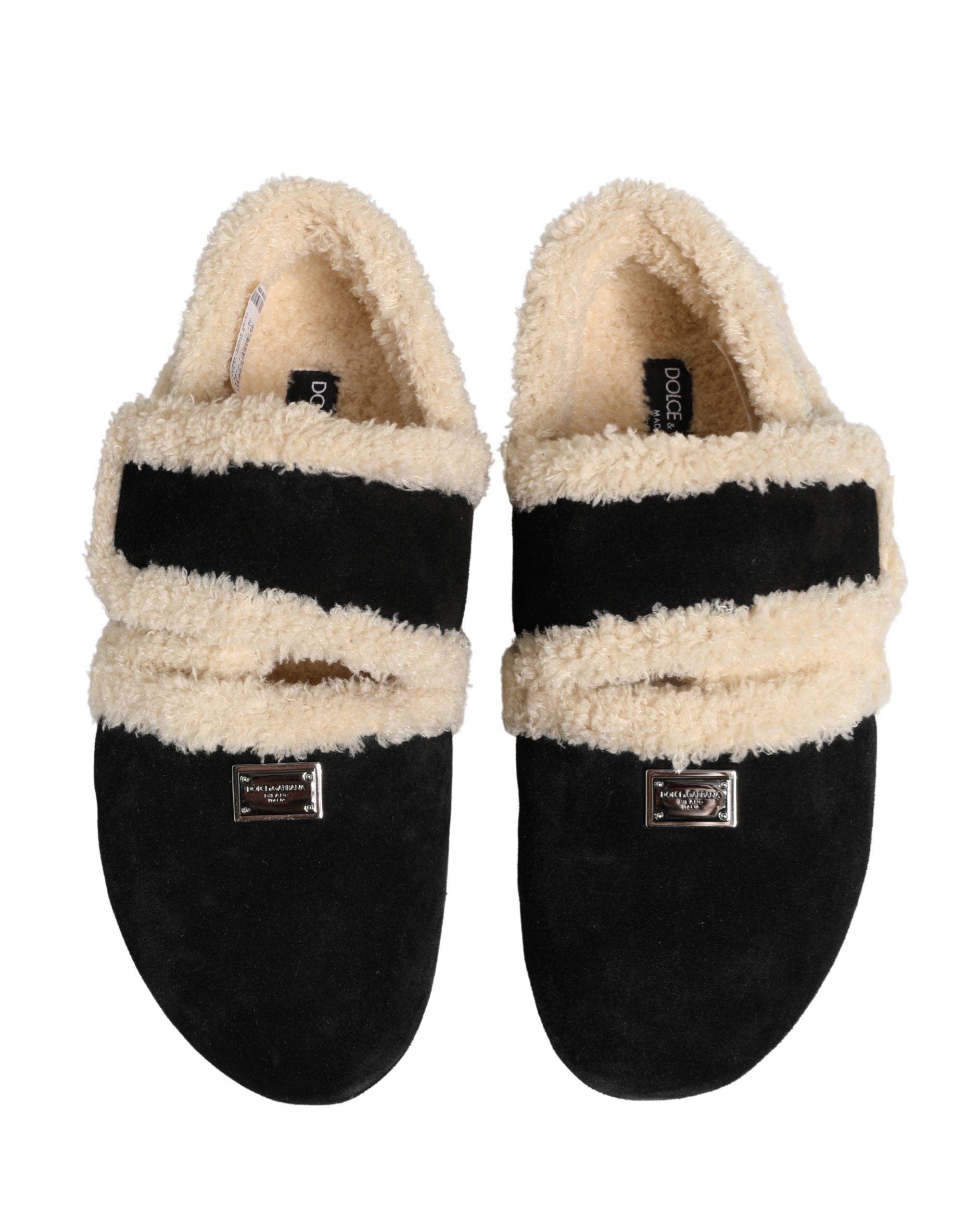 Beige Black Faux Fur Flats Men Sandals Shoes