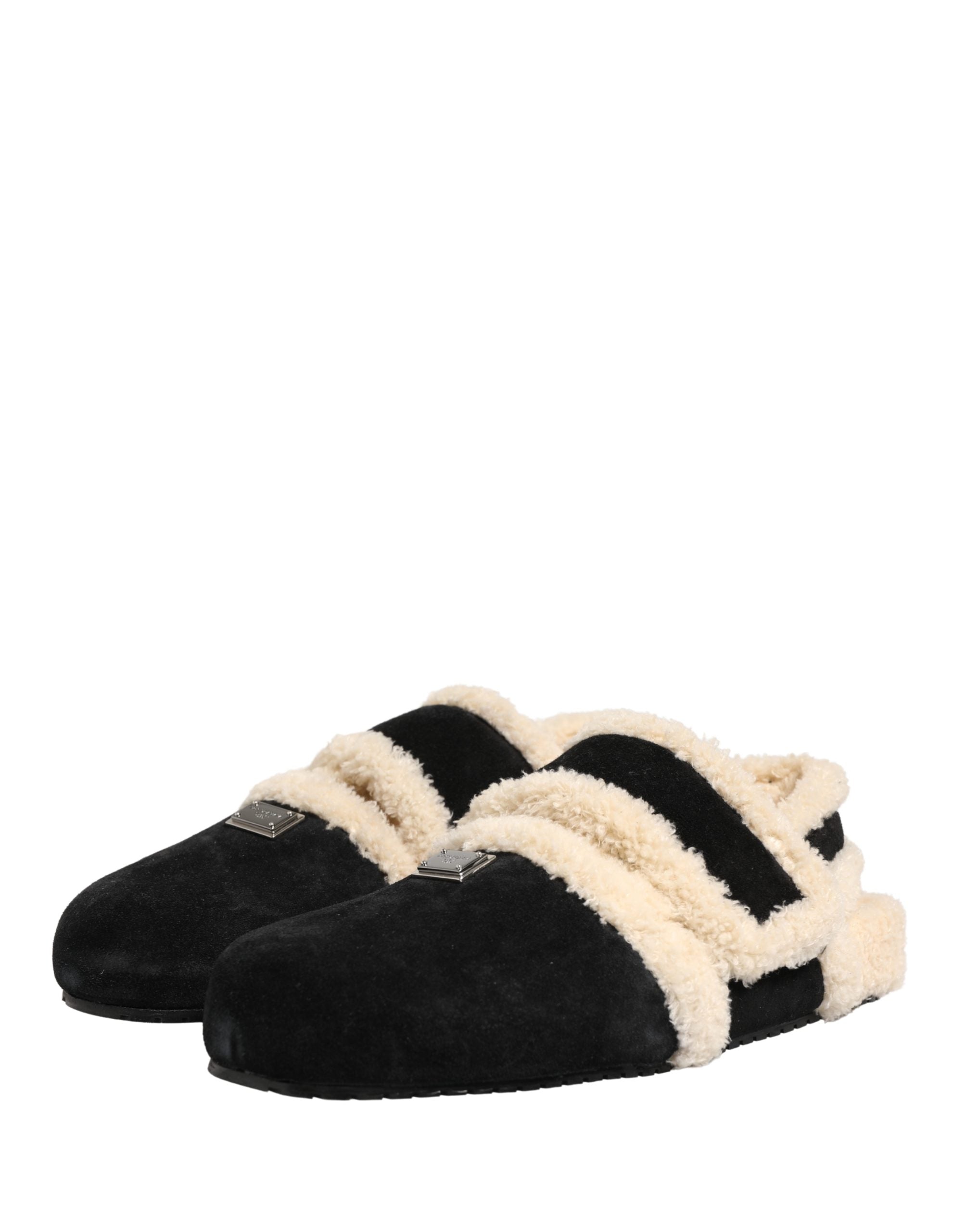 Beige Black Faux Fur Flats Men Sandals Shoes