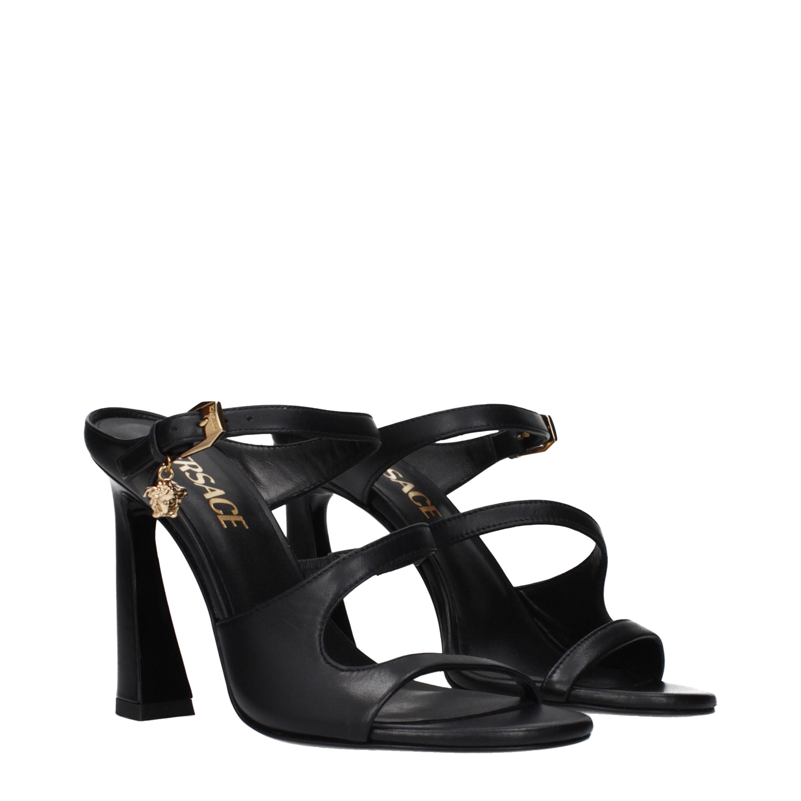 Black Leather Stiletto Heel Sandals