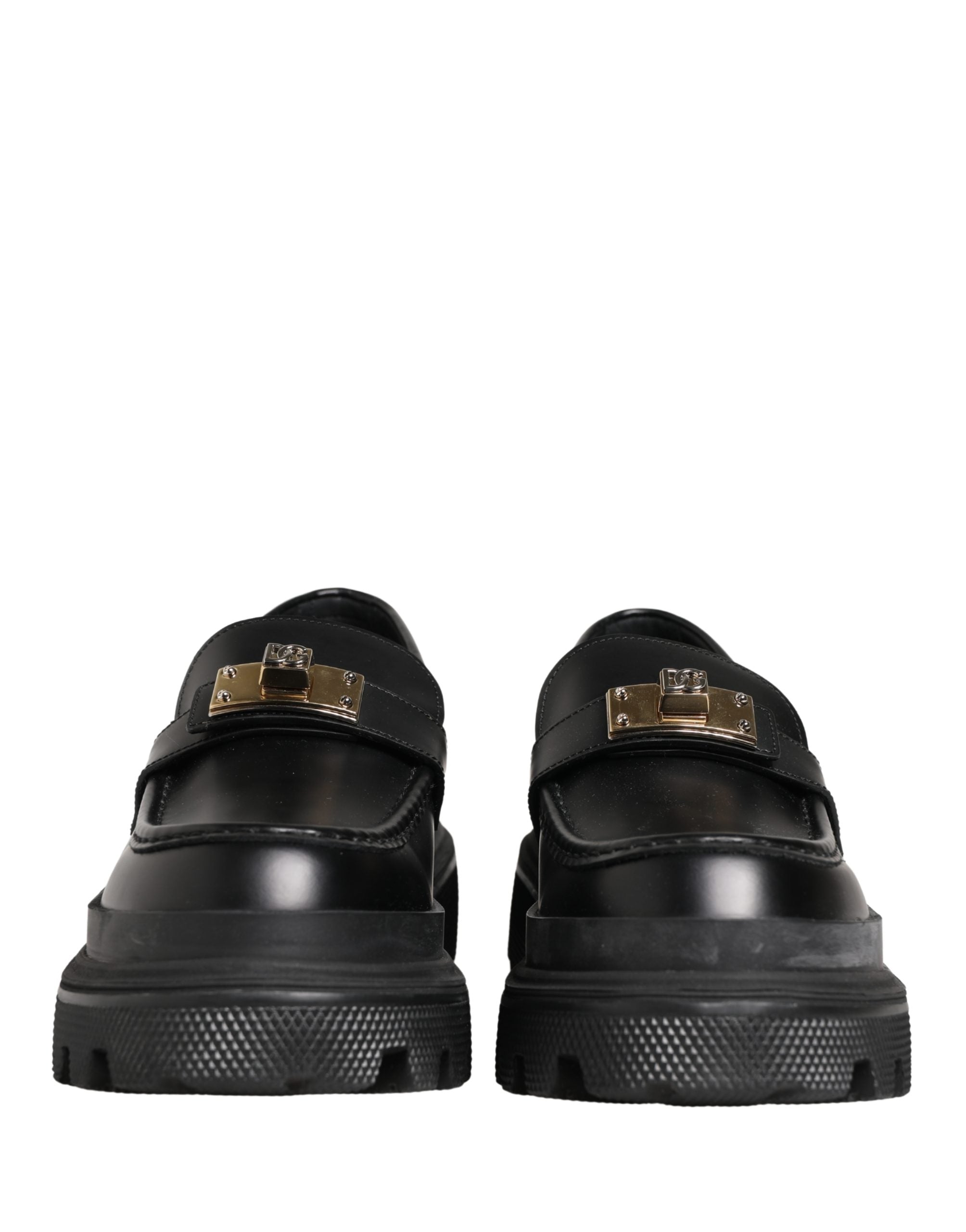 Black Chunky Sole Leather Men Loafers Shoes