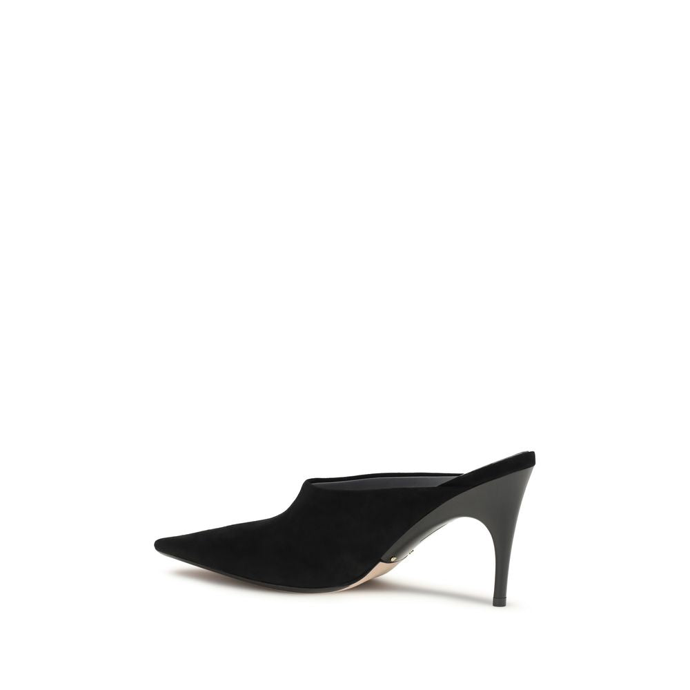 Black Suede Leather Mid Heel Pumps