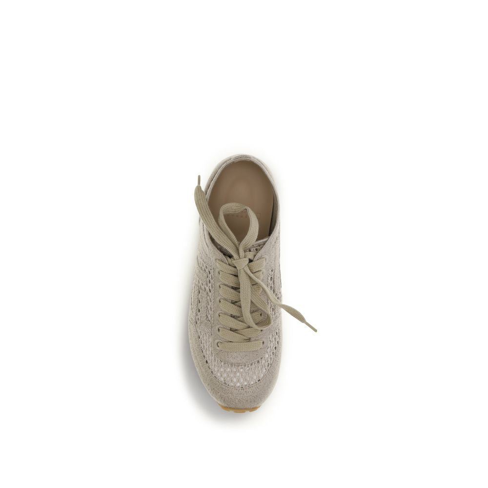 Beige Cotton Athletic Sneakers
