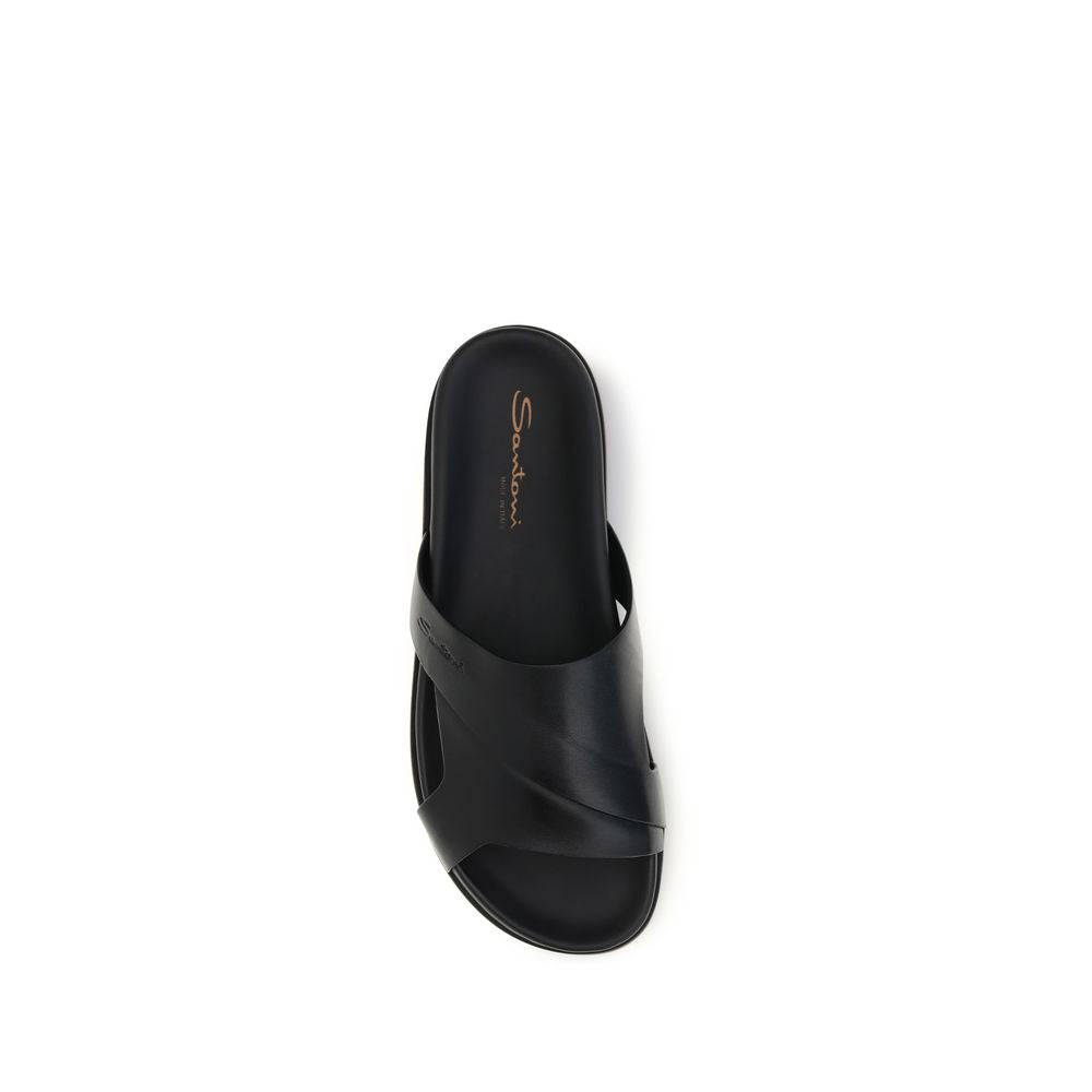Black Calf Leather Bos Taurus Flat Sandals