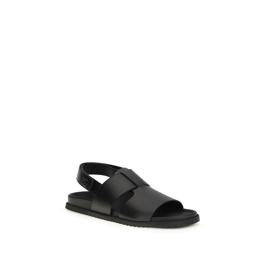 Black Calf Leather Bos Taurus Flat Sandals