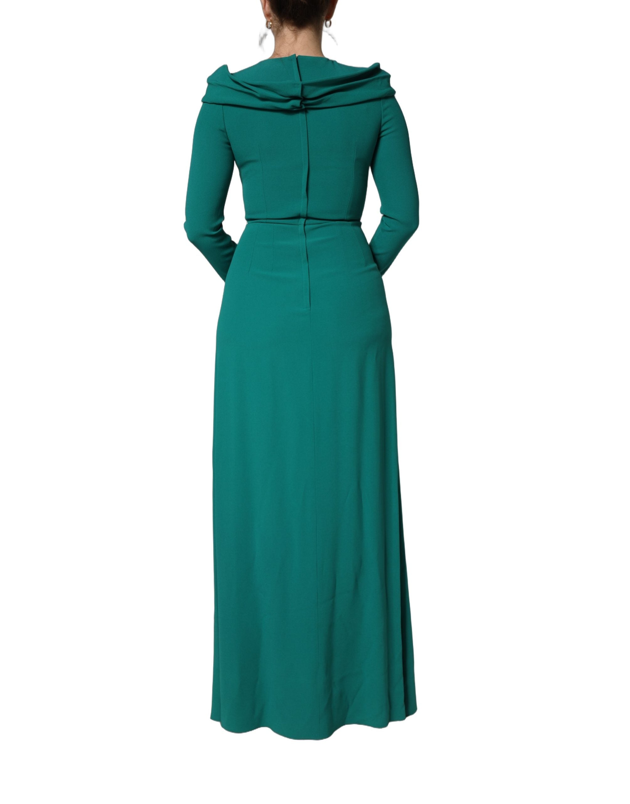 Green Round Neck Long Sleeves Gown Dress
