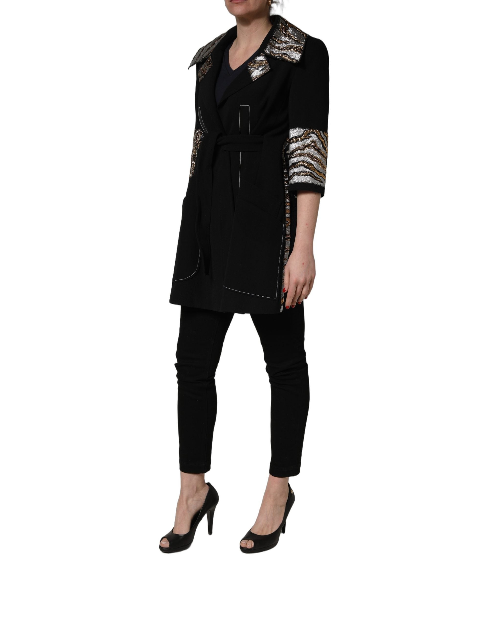 Black Single-Breasted Brocade Coat Jacket