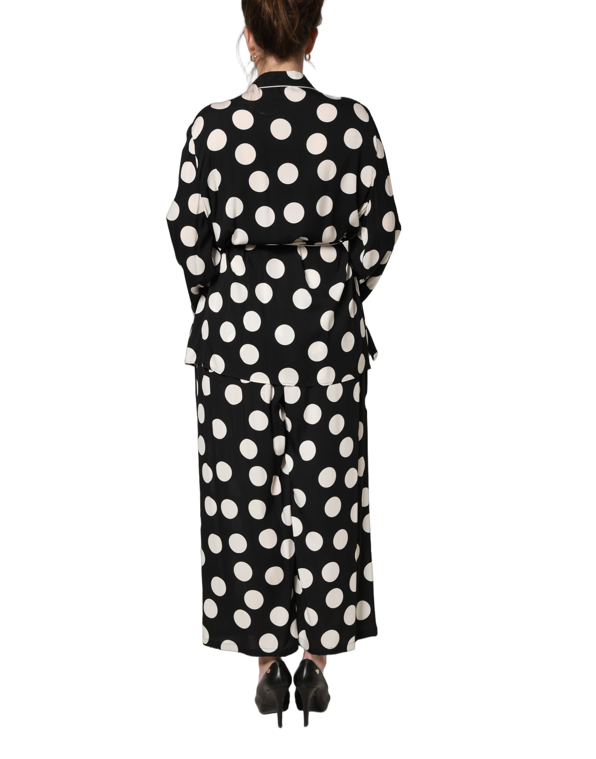 Black White Polka Dot Pajama 2 Piece Set Sleepwear