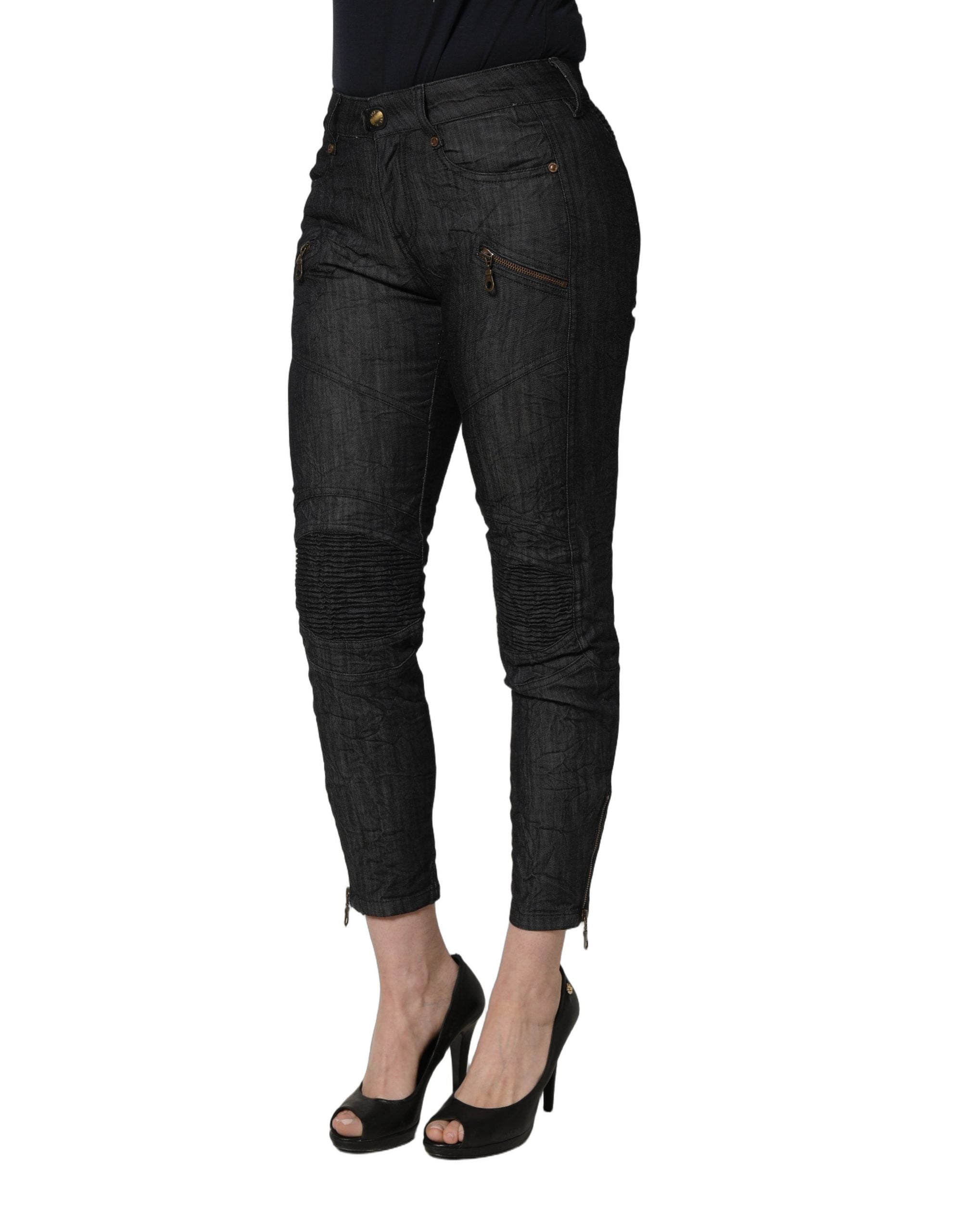 Black Cotton Mid Waist Skinny Denim Jeans
