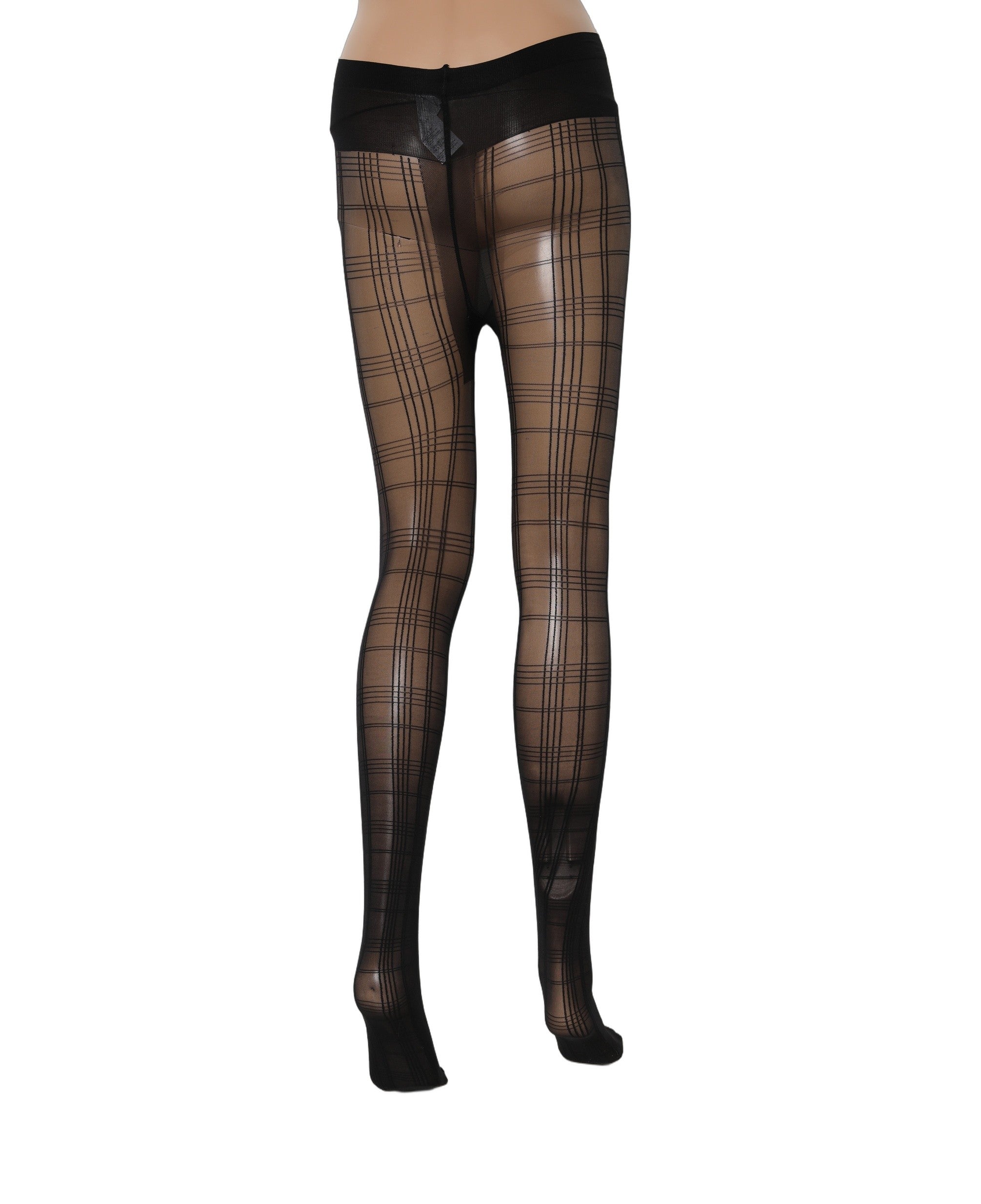 Black Nylon Tartan Pattern Tights Stockings Socks