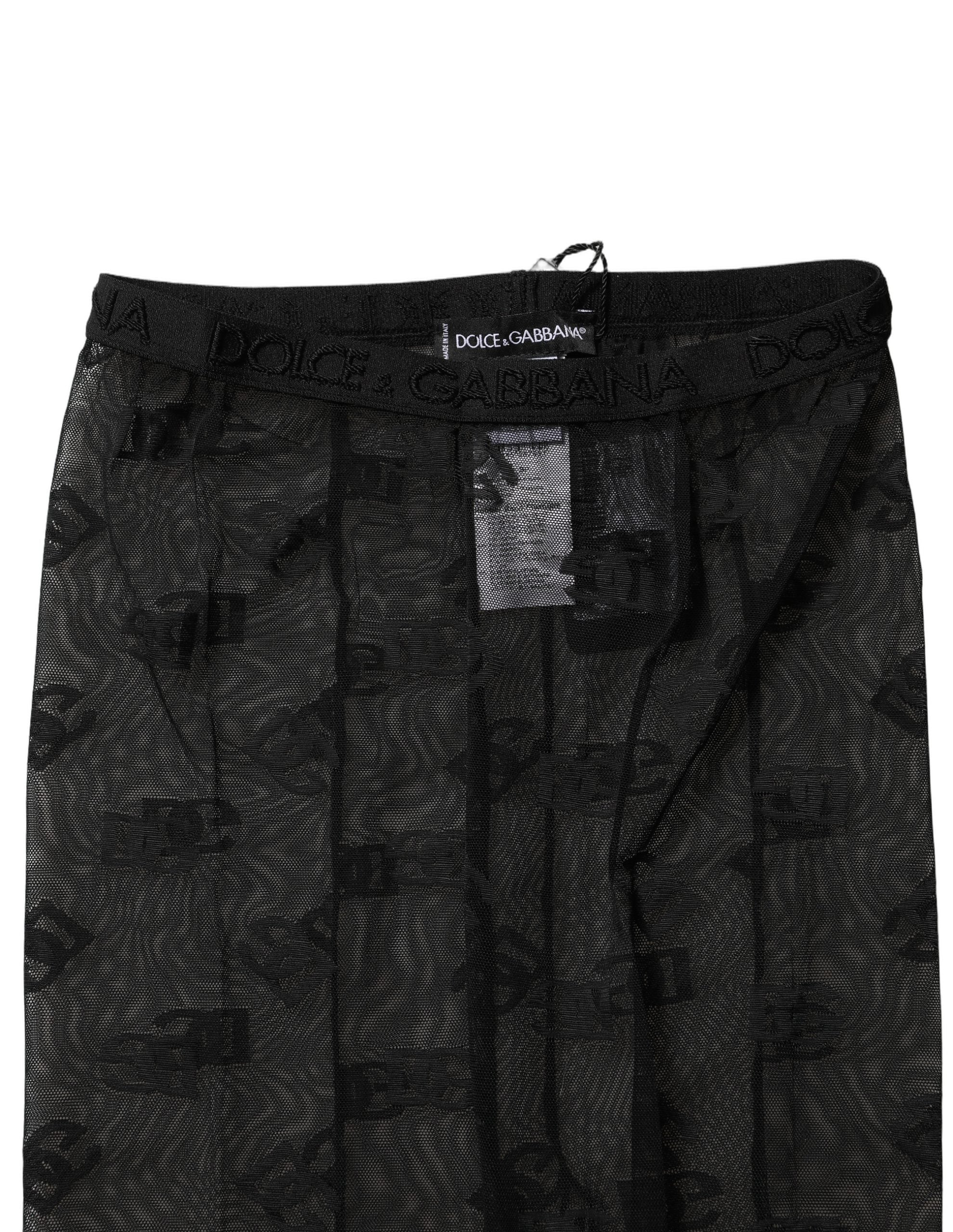 Black Nylon Logo Pattern Tights Stockings Socks