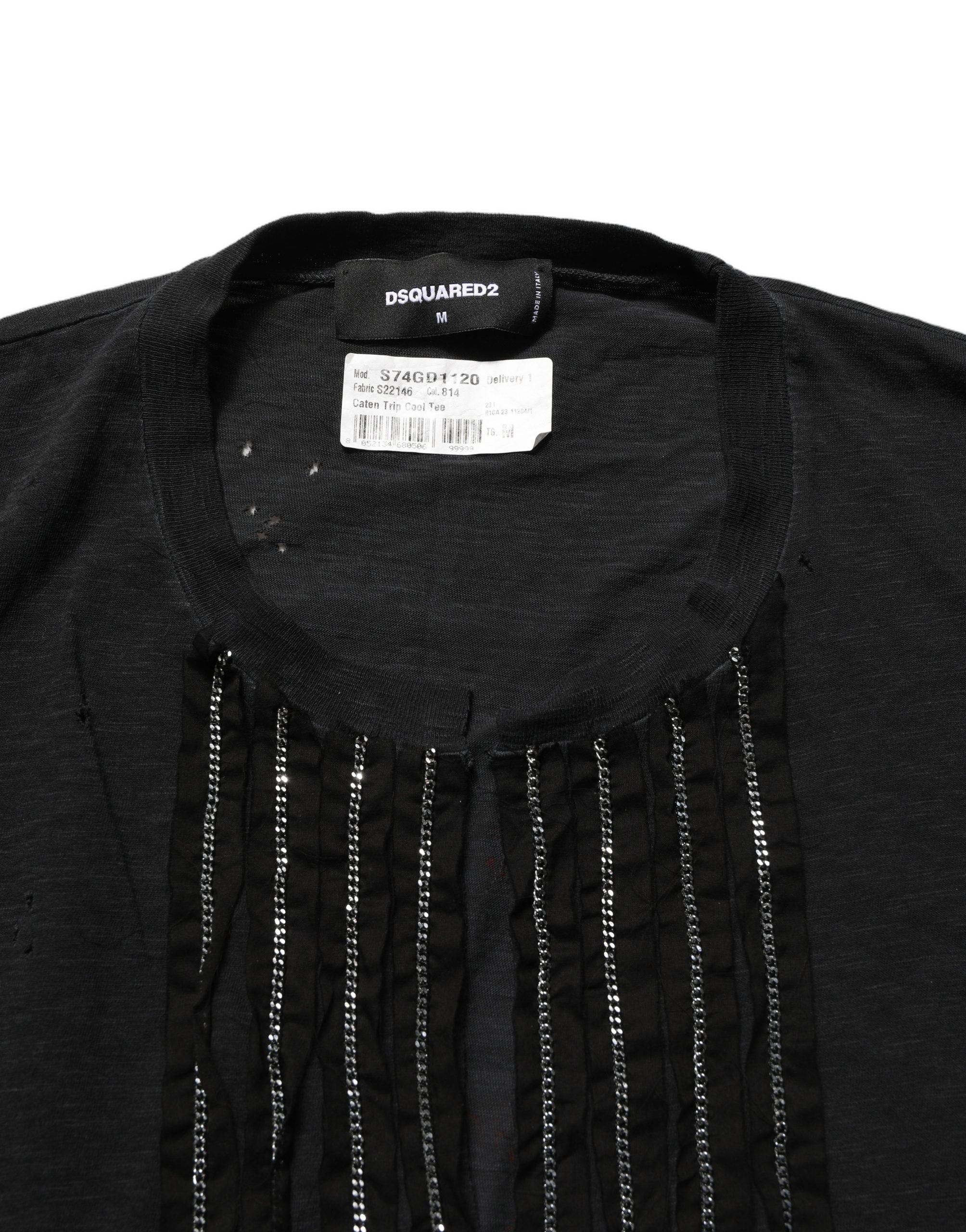 Black Chain Embellished Cotton Short Sleeve T-shirt