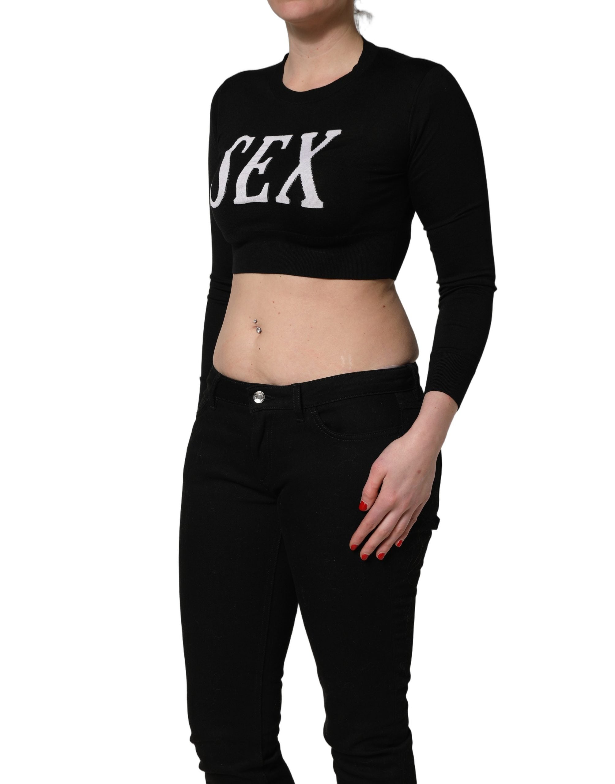 Black Graphic Print Long-Sleeved Top