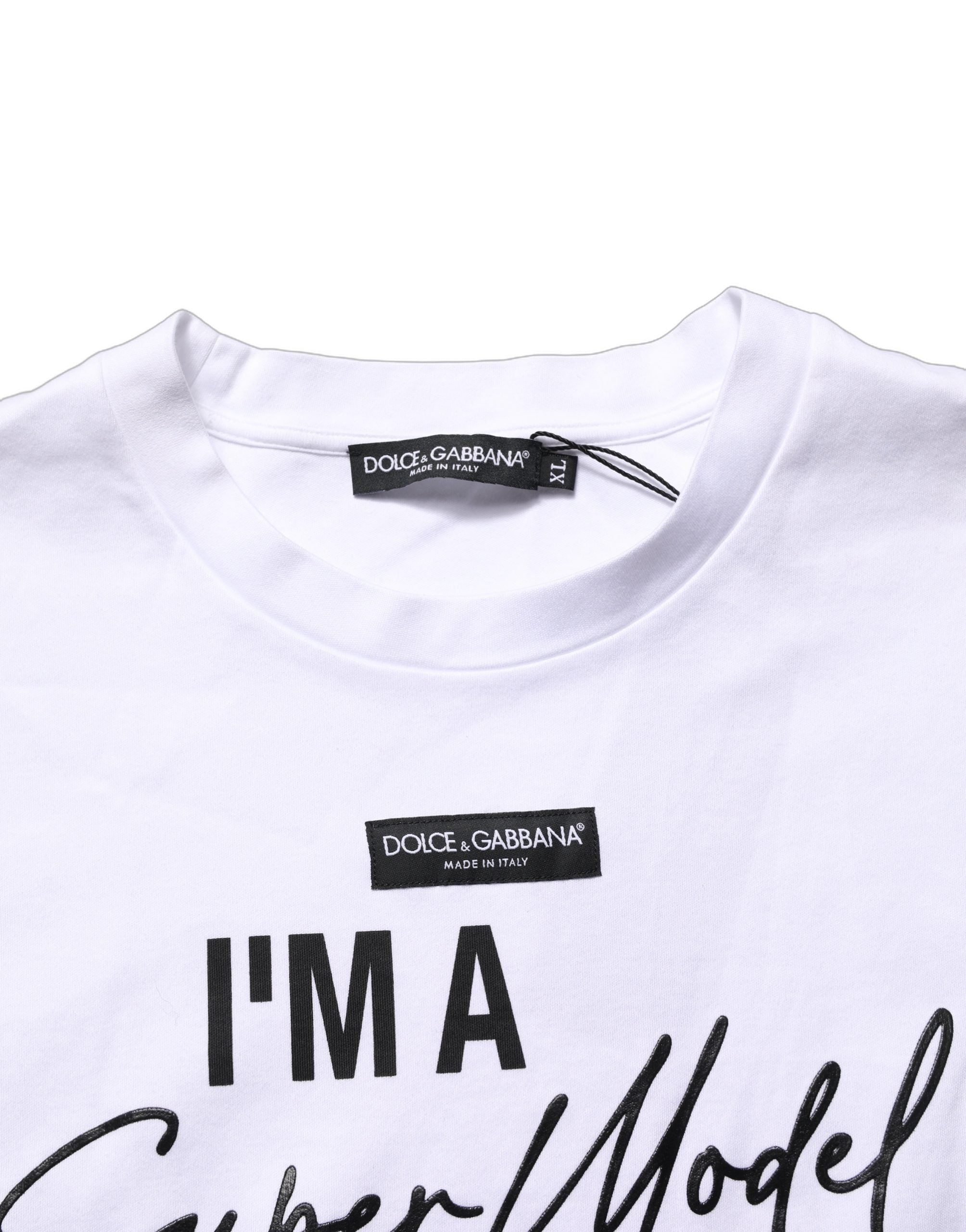 White I'm A Super Model Fan Print Jersey T-shirt