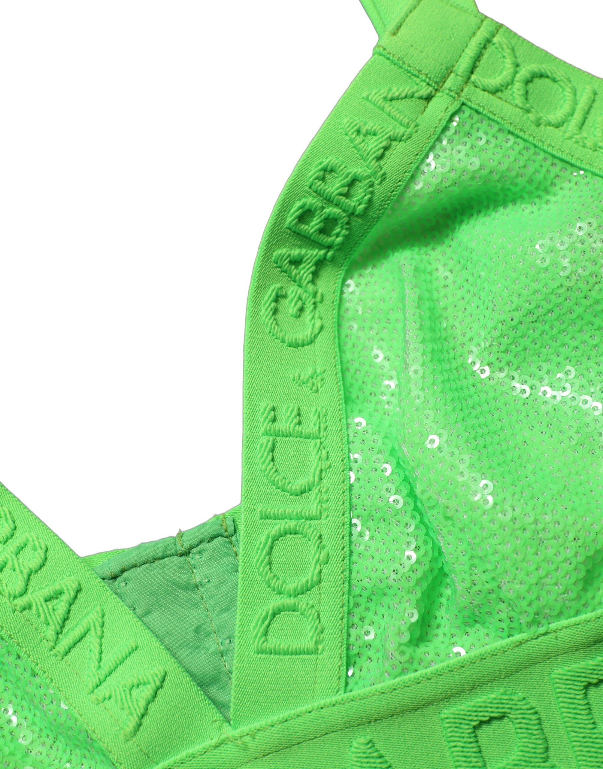 Neon Green Soft Cup Logo-Trim Bra Cropped Top