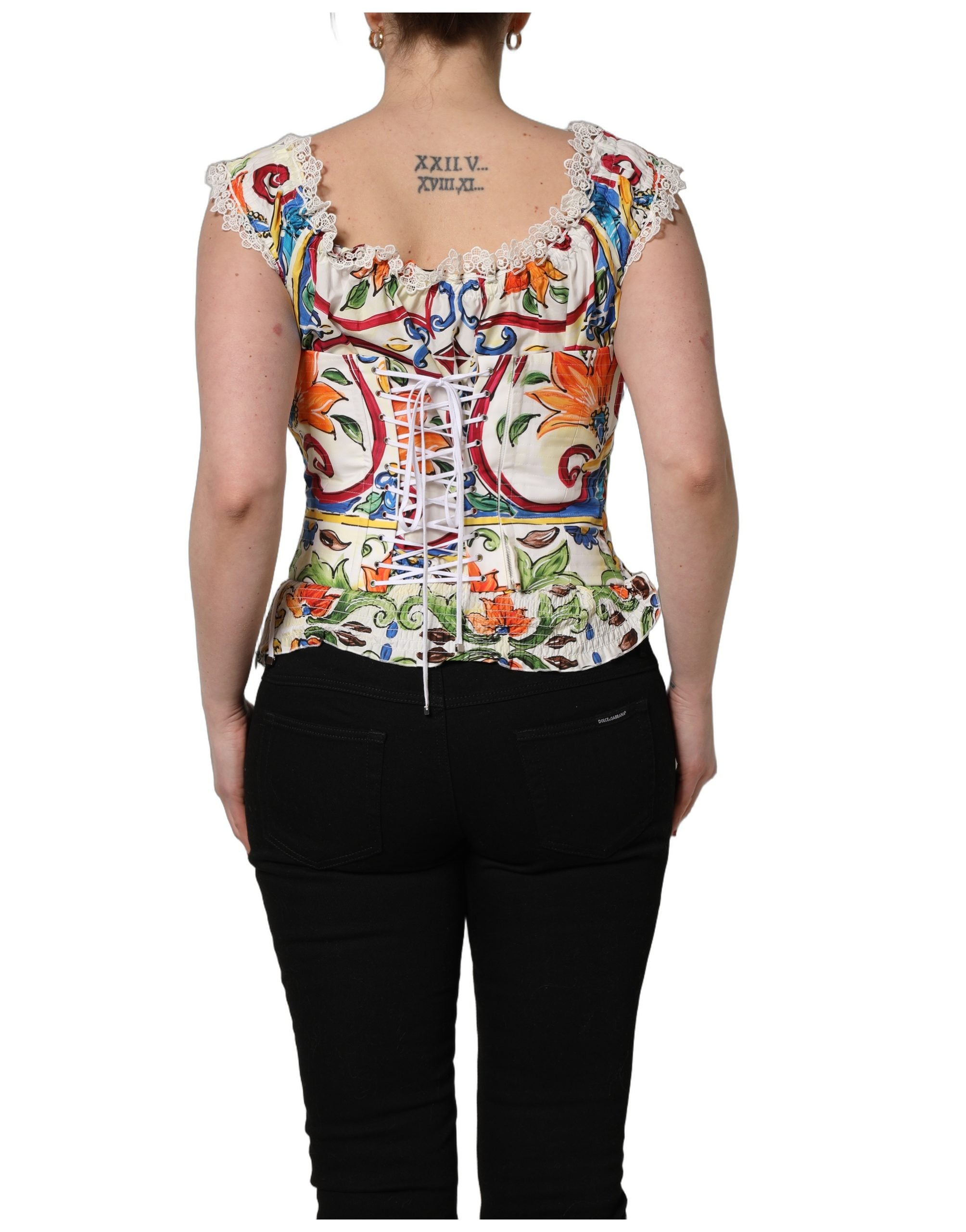 Multicolor Majolica Corset Sleeveless Top