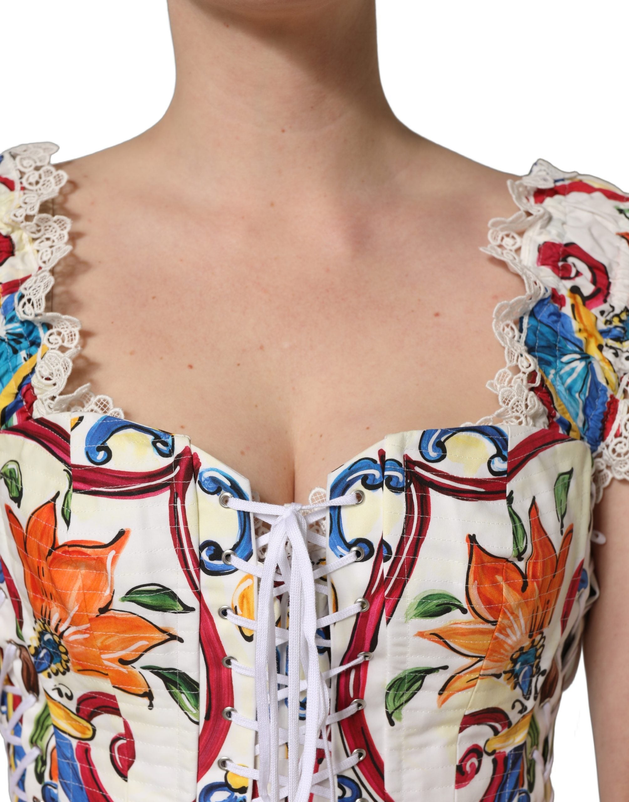 Multicolor Majolica Corset Sleeveless Top