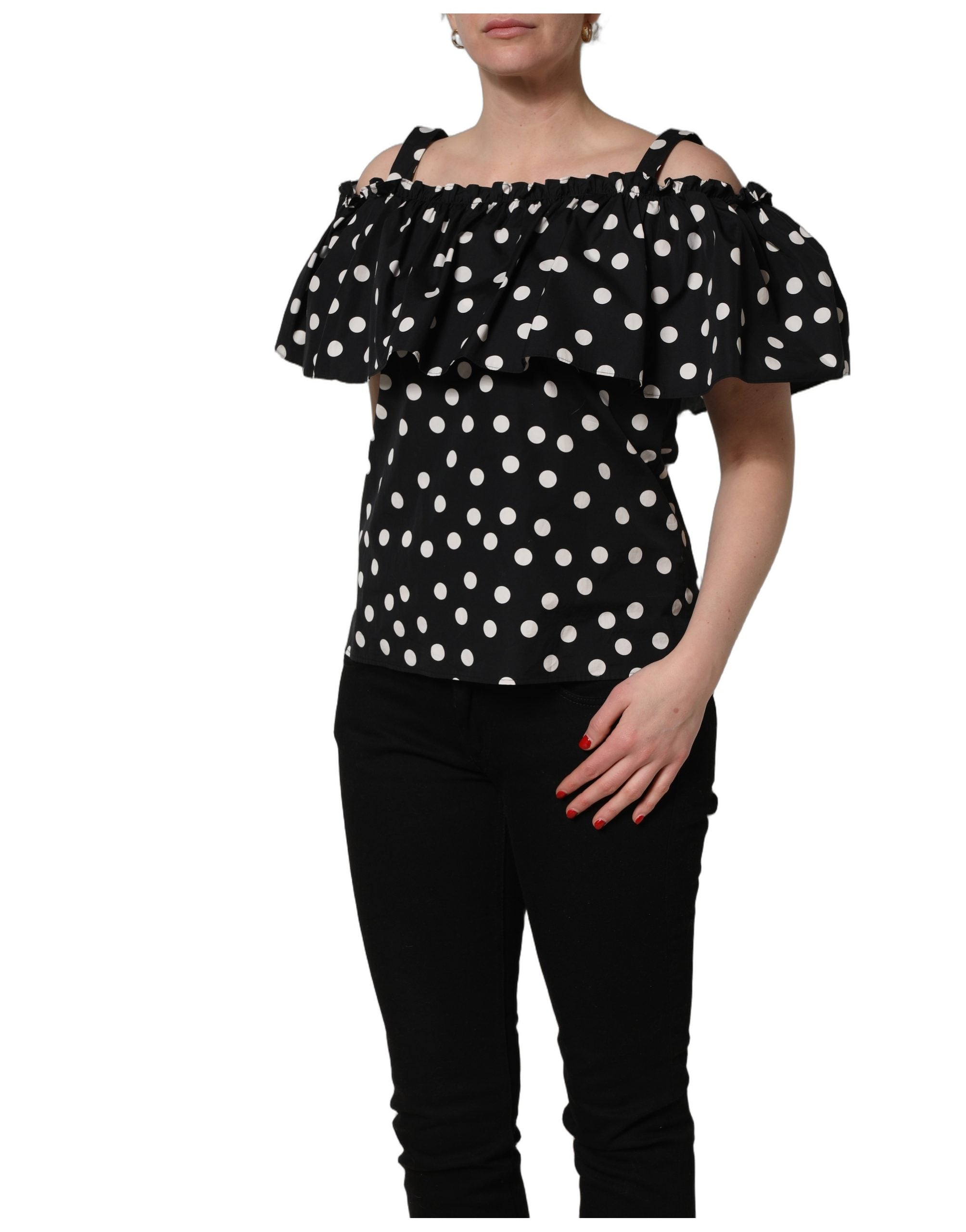 Black White Polka Dot Off Shoulder Top