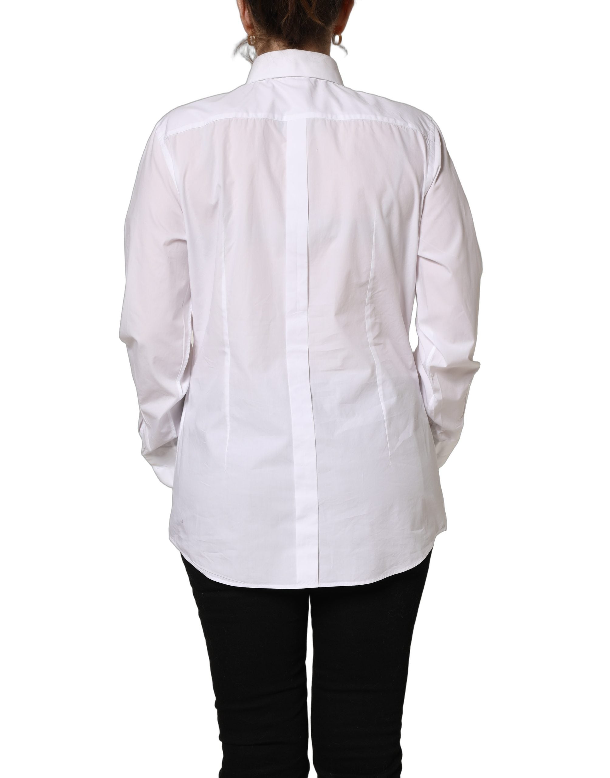White Cotton Long Sleeve Button-Up Shirt Top