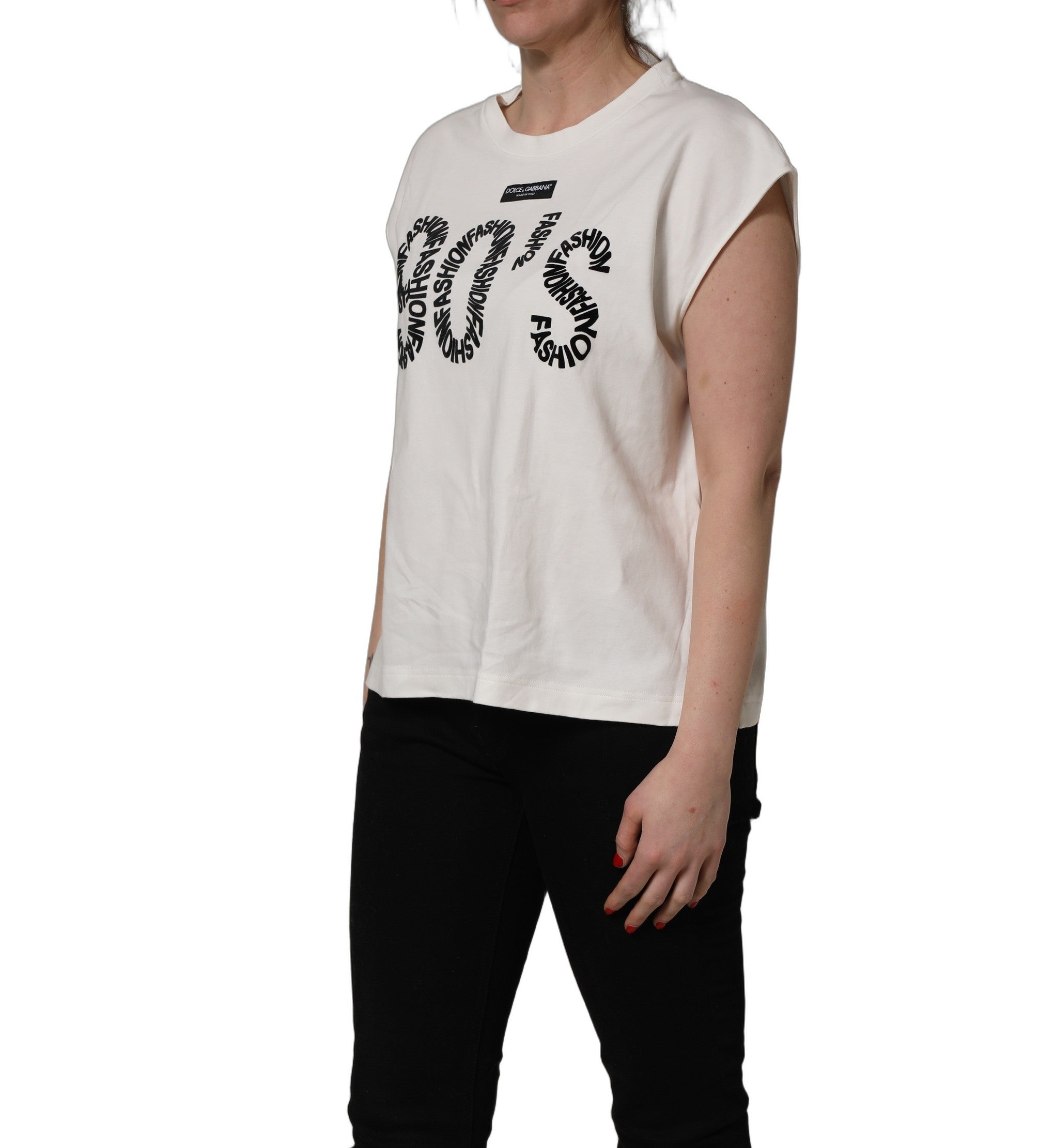 White Cotton Graphic Sleeveless Tank Top